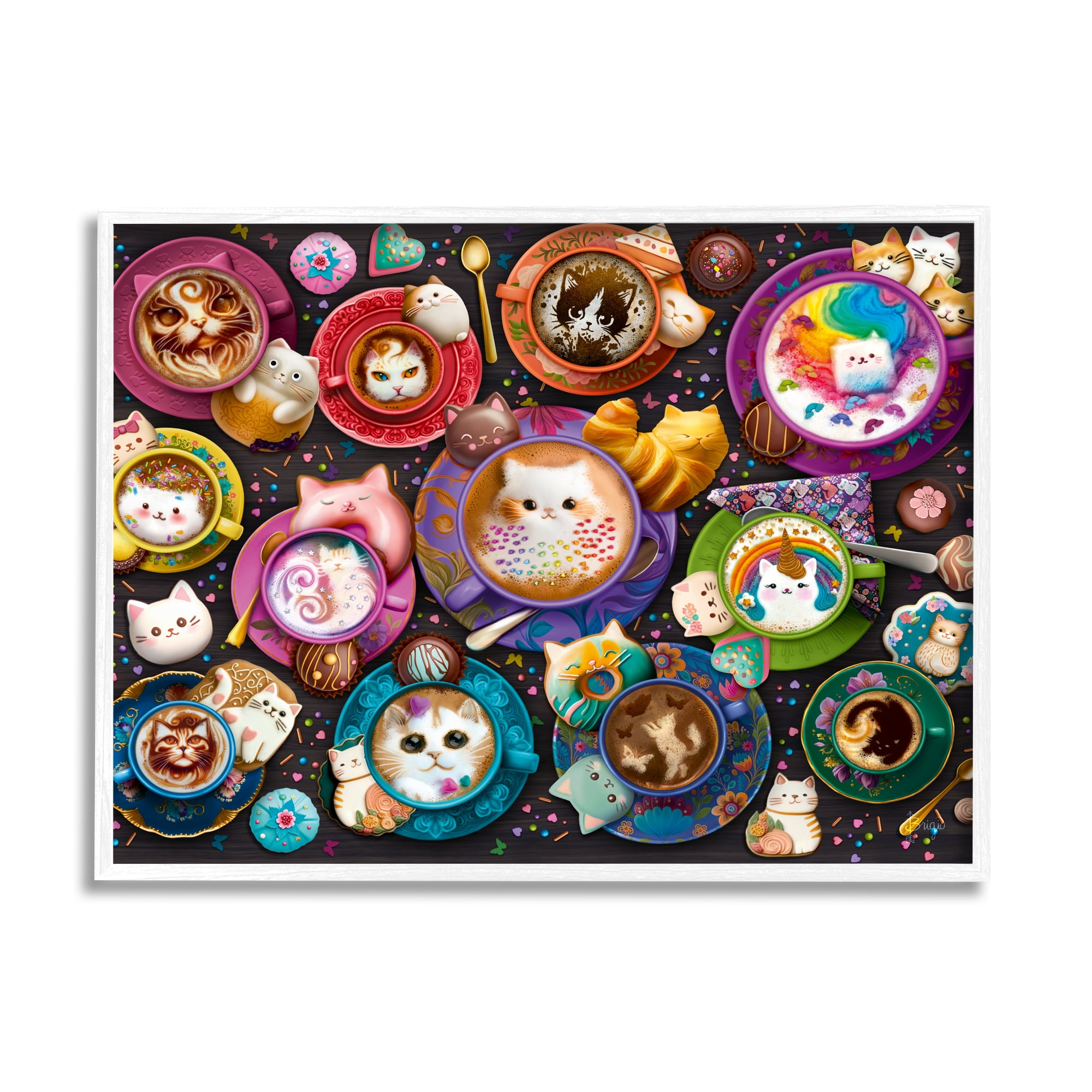 Stupell Industries Various Cat Lattes Food & Beverage Painting White Framed Art Print Wall Art, 14 x 11