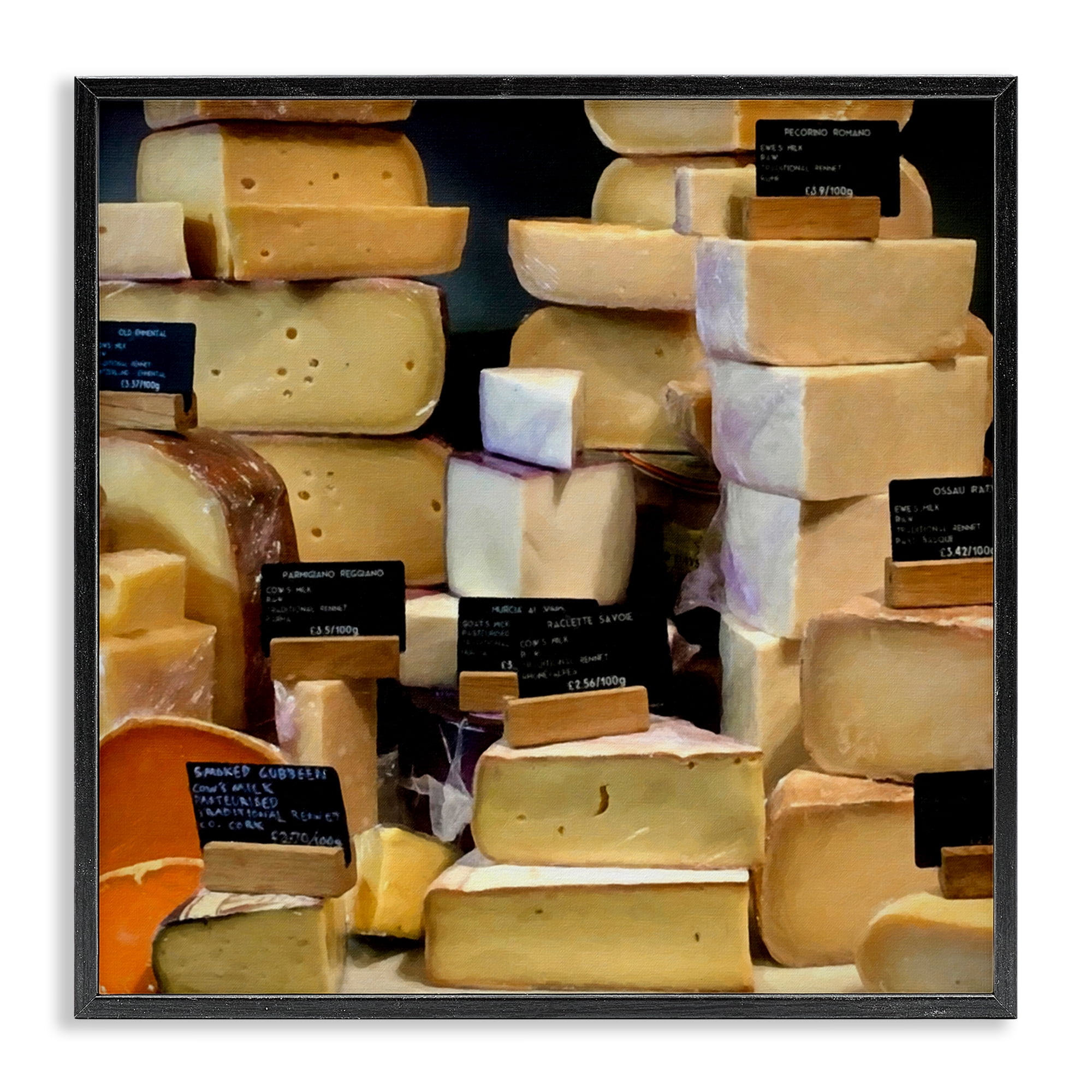Stupell Industries Various Cheeses Still Life Food & Beverage Painting Black Framed Art Print Wall Art, 24 x 24