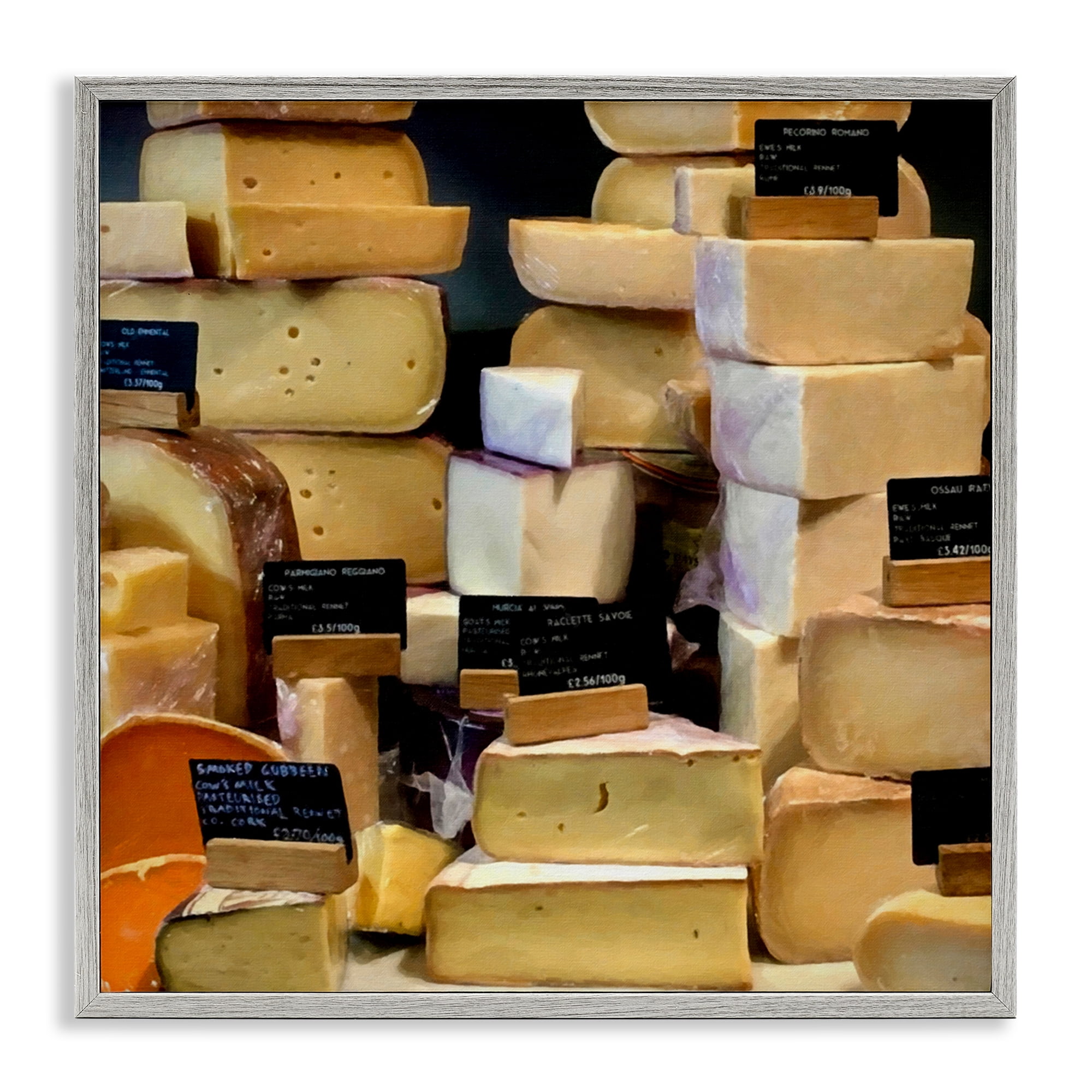 Stupell Industries Various Cheeses Still Life Food & Beverage Painting Gray Framed Art Print Wall Art, 17 x 17