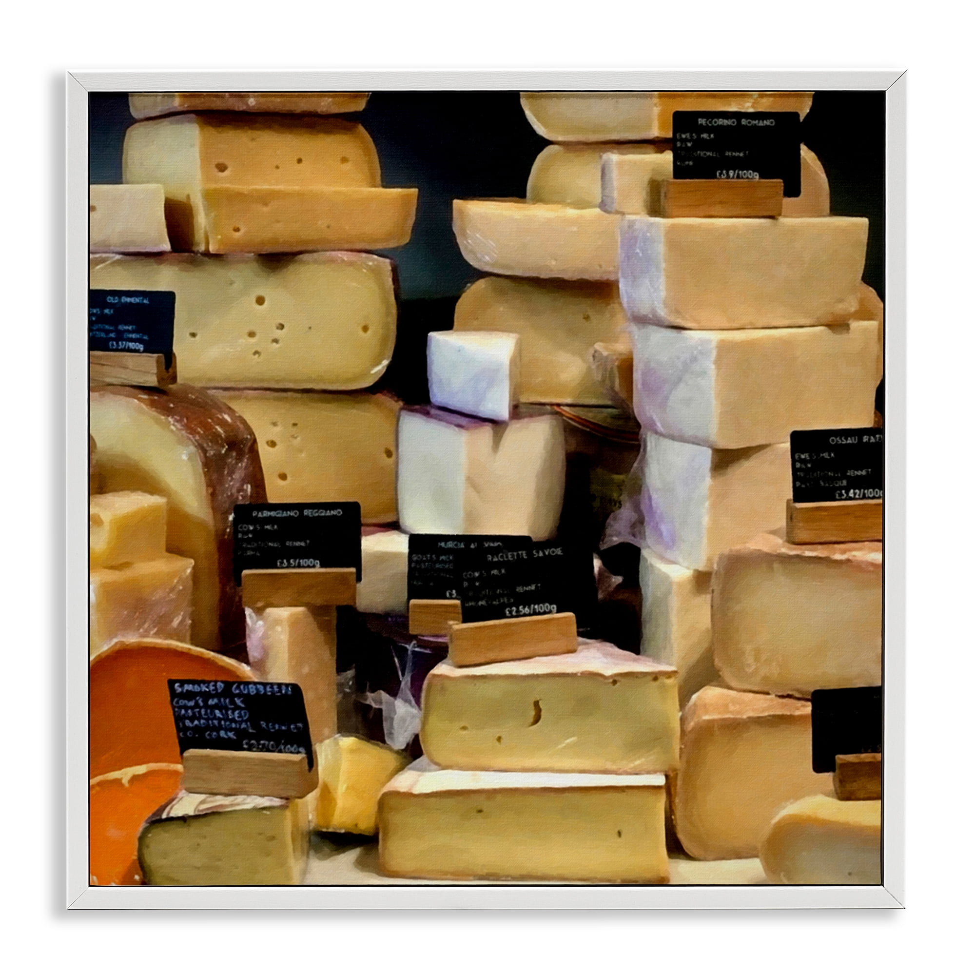 Stupell Industries Various Cheeses Still Life Food & Beverage Painting White Framed Art Print Wall Art, 12 x 12