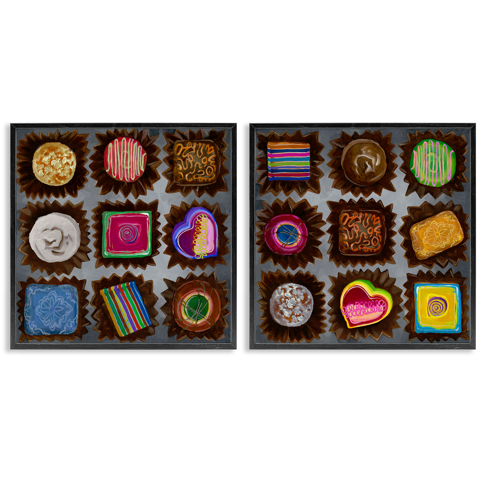 Stupell Industries Various Chocolate Choices Food & Beverage Painting Black Framed Art Print Wall Art, 24 x 24, Set of 2