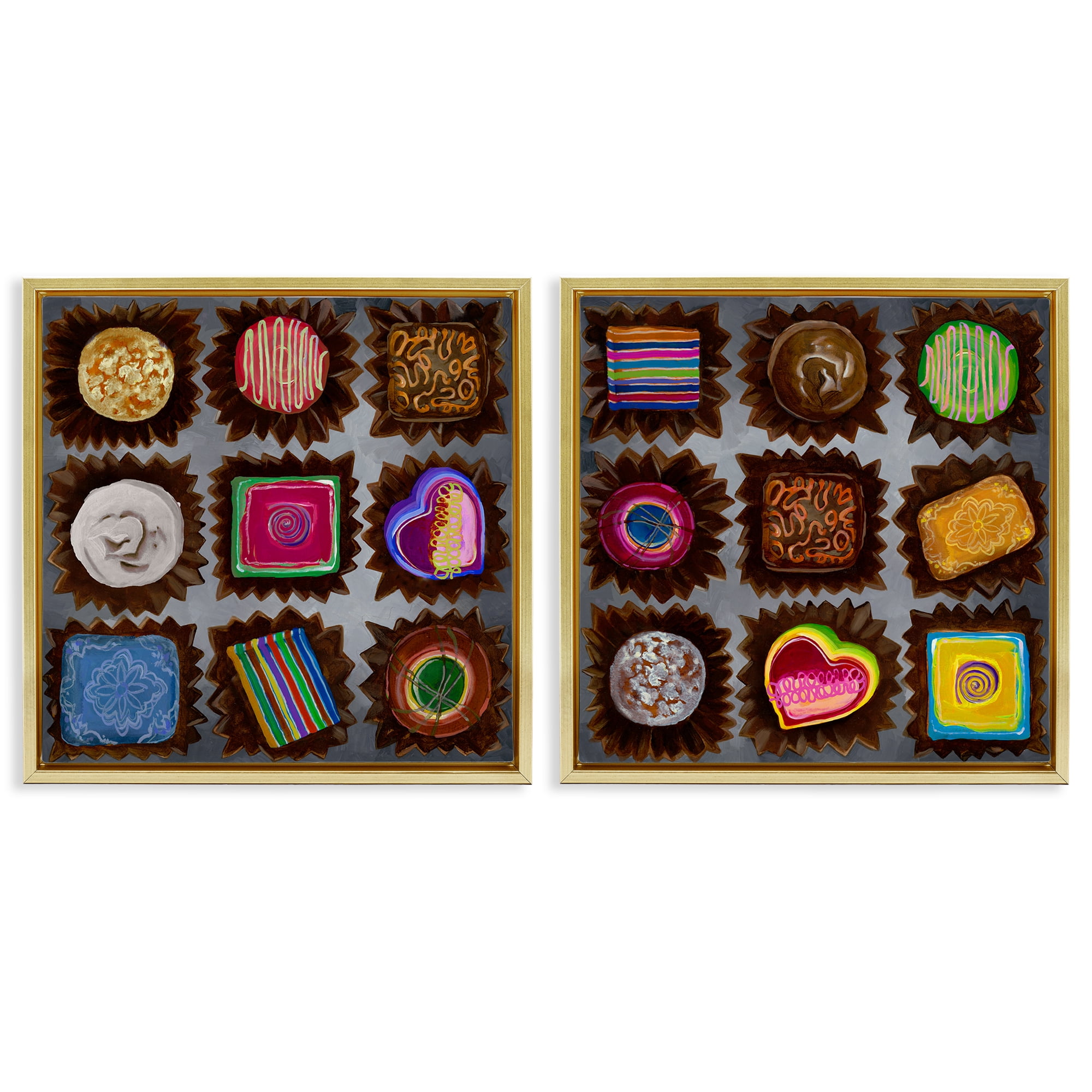 Stupell Industries Various Chocolate Choices Food & Beverage Painting Gold Floater Framed Canvas Art Print Wall Art, 25 x 25, Set of 2