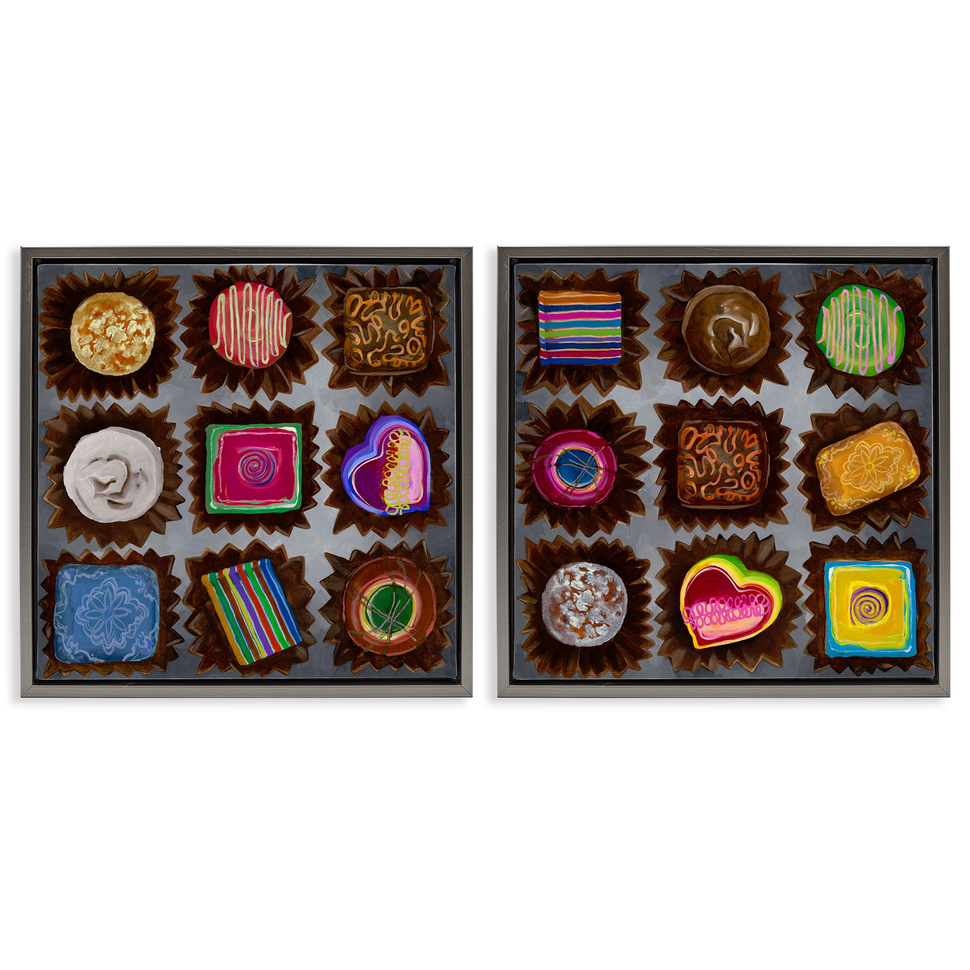 Stupell Industries Various Chocolate Choices Food & Beverage Painting Gray Floater Framed Canvas Art Print Wall Art, 25 x 25, Set of 2