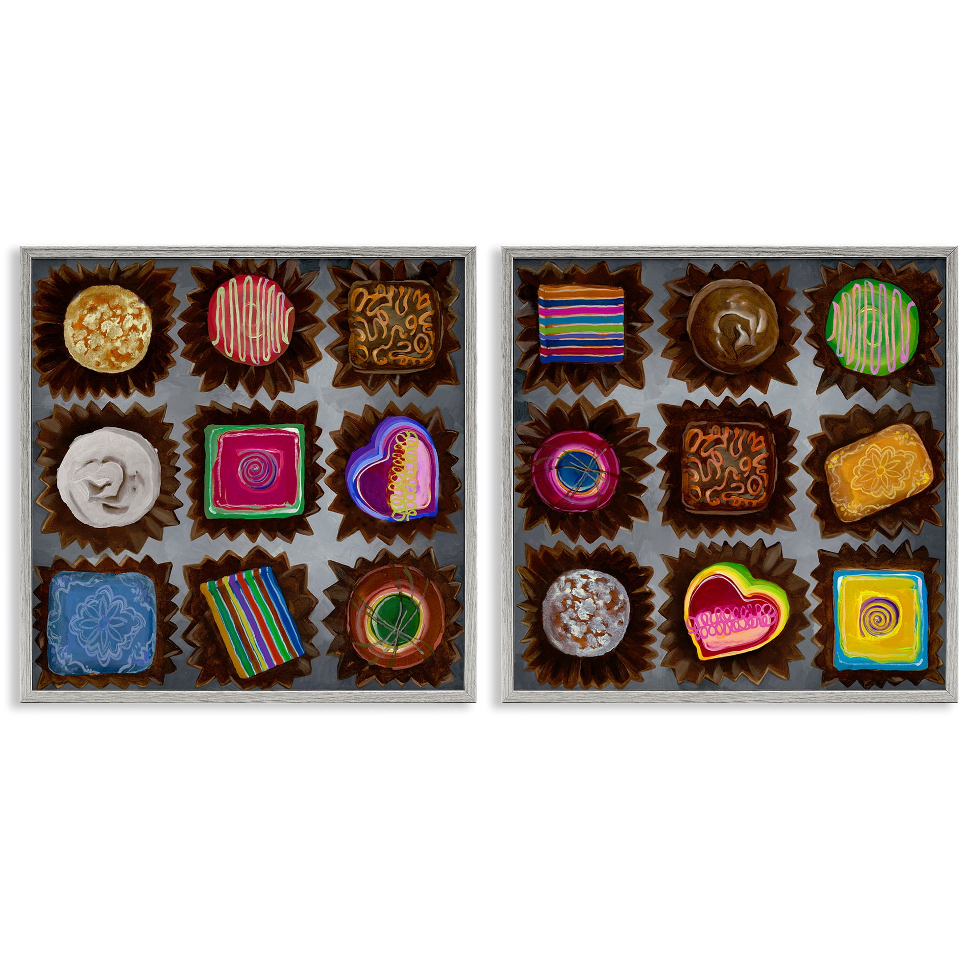 Stupell Industries Various Chocolate Choices Food & Beverage Painting Gray Framed Art Print Wall Art, 12 x 12, Set of 2