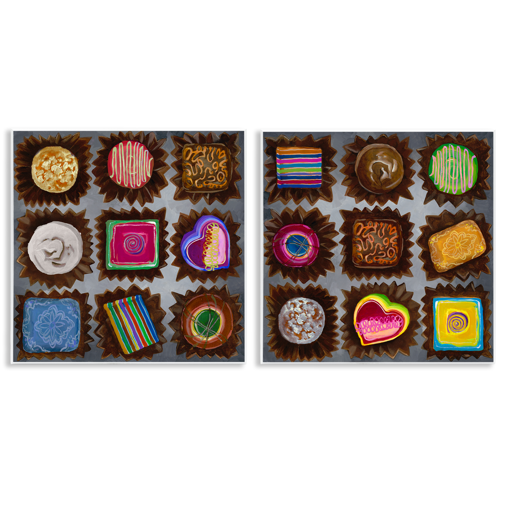 Stupell Industries Various Chocolate Choices Food & Beverage Painting Unframed Art Print Wall Art, 12 x 12, Set of 2