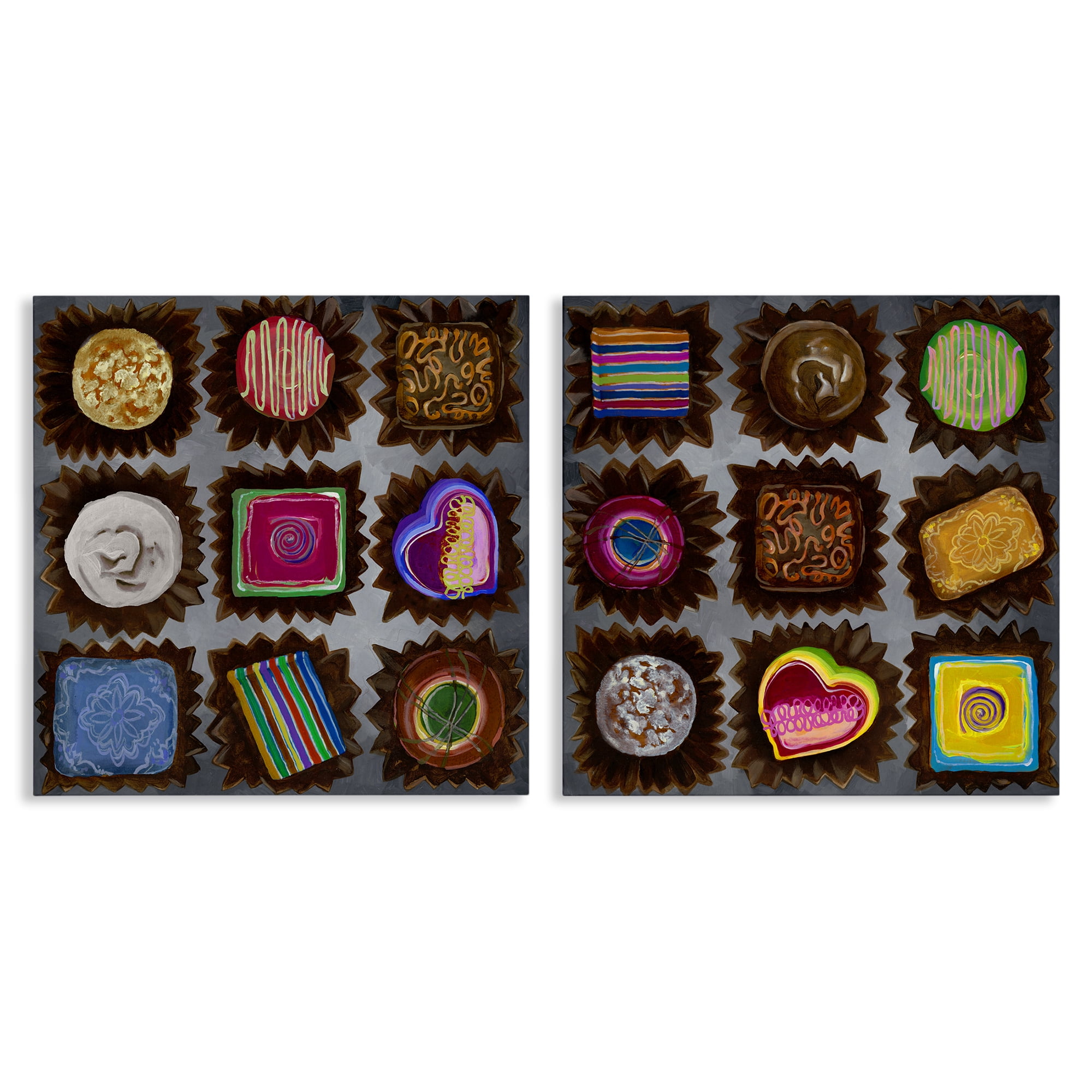 Stupell Industries Various Chocolate Choices Food & Beverage Painting Wrapped Canvas Art Print Wall Art, 24 x 24, Set of 2
