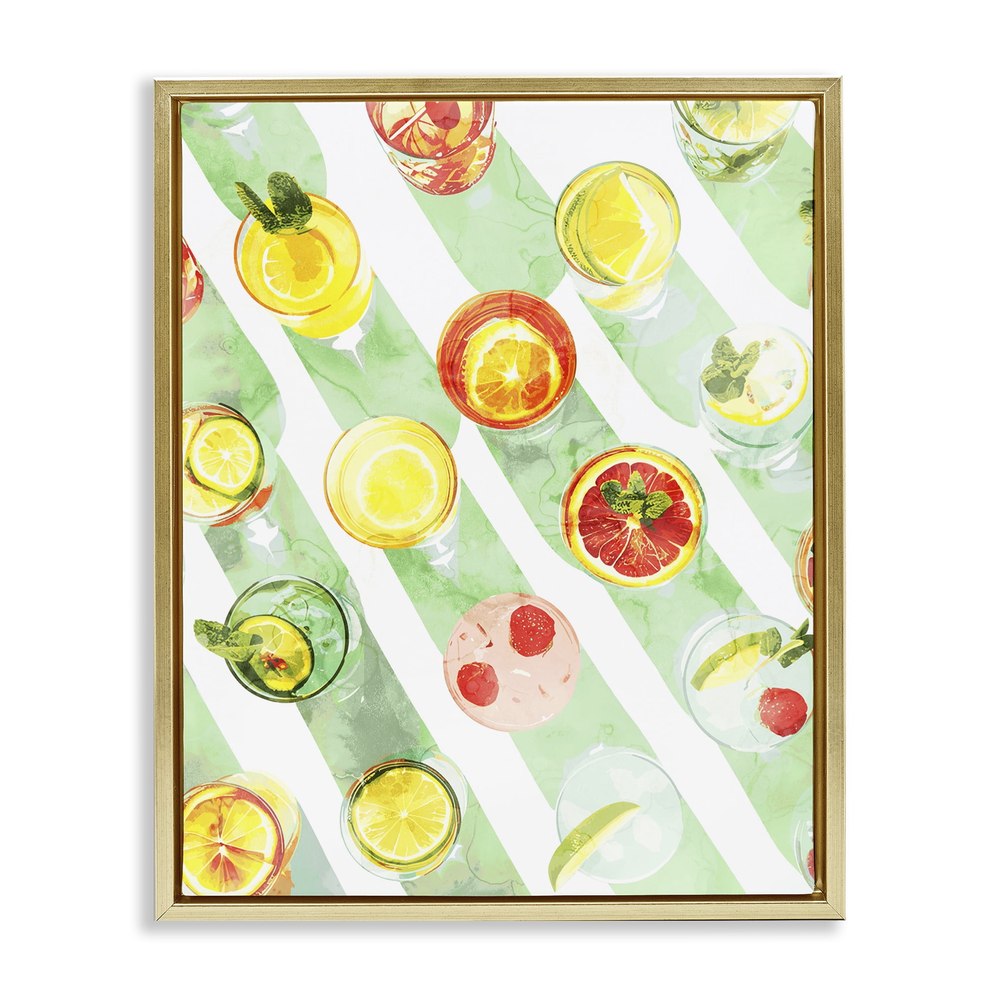 Stupell Industries Various Cocktails Aerial View Food & Beverage Painting Gold Floater Framed Canvas Art Print Wall Art, 17 x 21