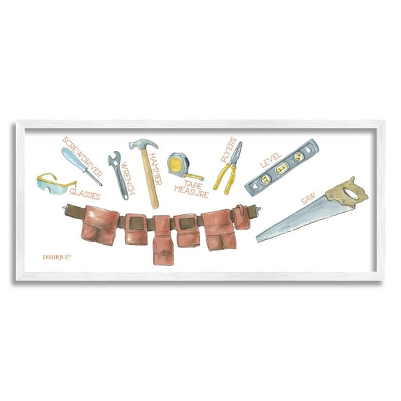 Stupell Industries Various Construction Tools Educational Diagram Illustration Graphic Art White Framed Art Print Wall Art, Design by Dishique