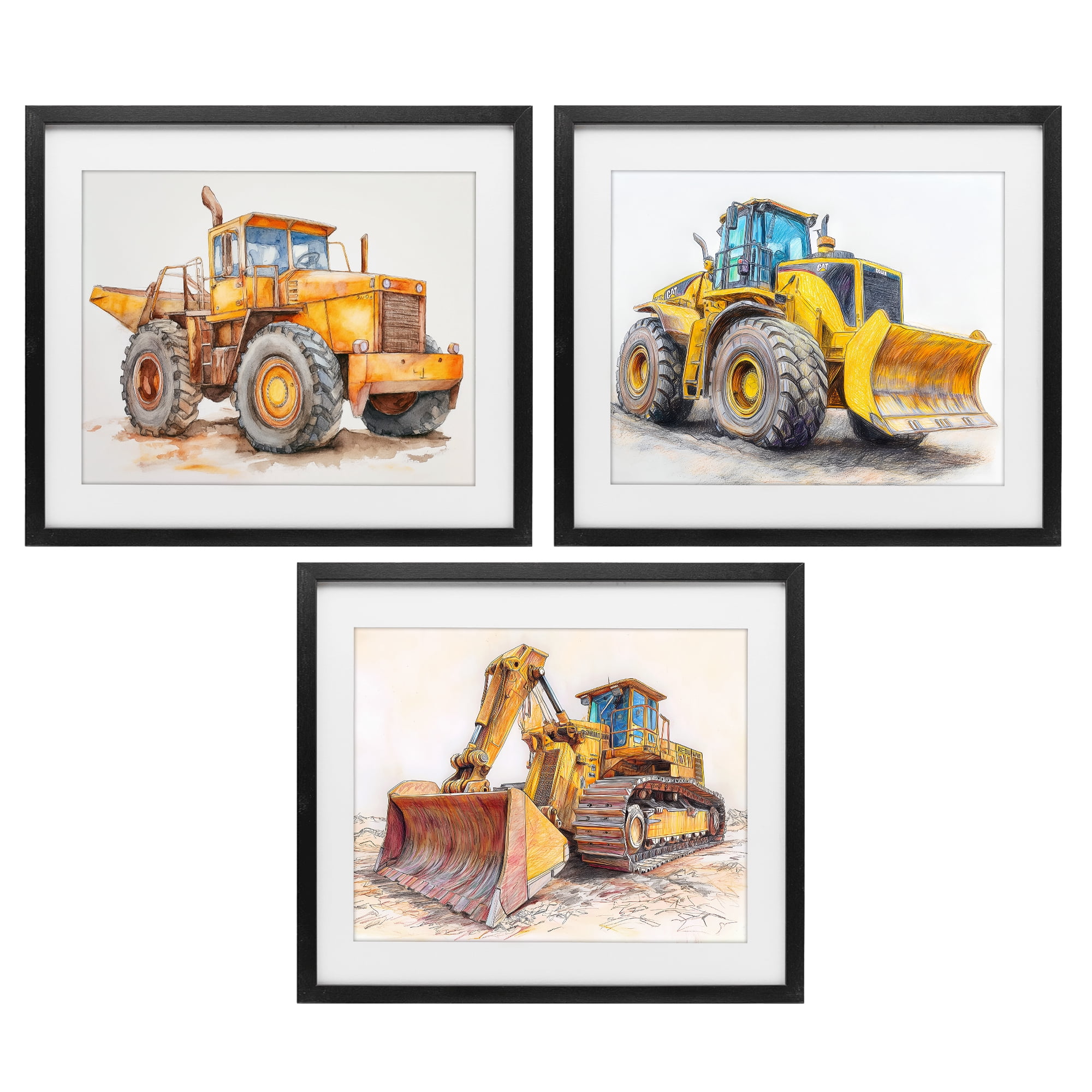 Stupell Industries Various Construction Trio 3 Piece Black Framed Print Under Glass Set, design by Steve Hunziker
