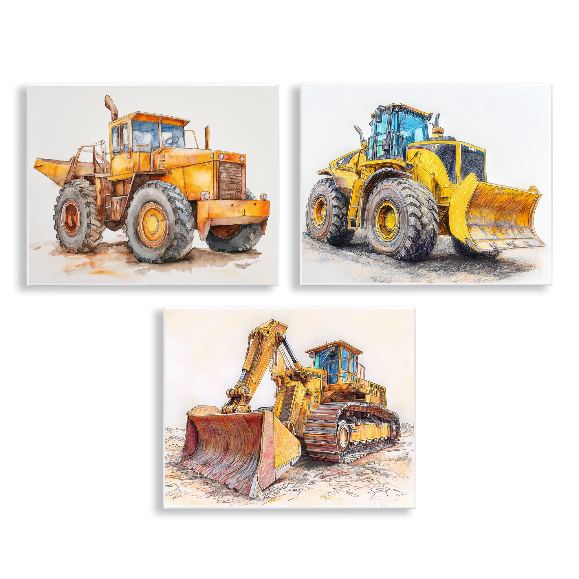 Stupell Industries Various Construction Trio 3 Piece Wall Plaque Art Set, design by Steve Hunziker