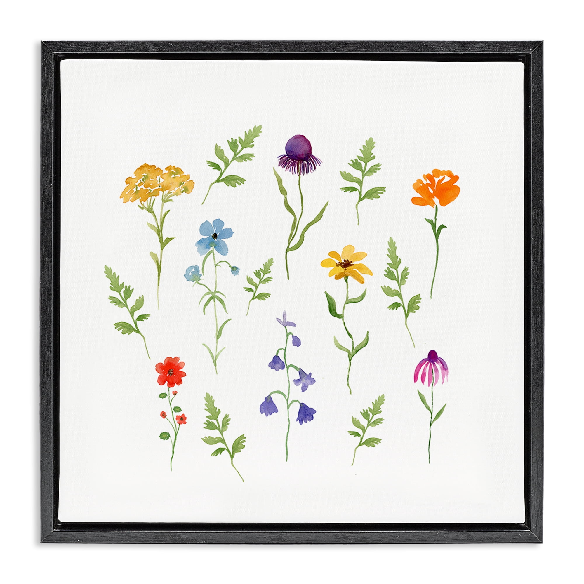 Stupell Industries Various Cottage Herbs Plants & Flowers Painting Black Floater Framed Canvas Art Print Wall Art, 18 x 18