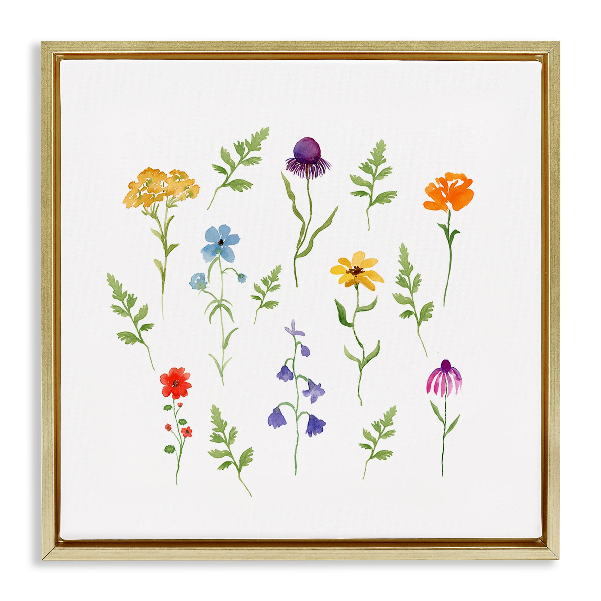 Stupell Industries Various Cottage Herbs Plants & Flowers Painting Gold Floater Framed Canvas Art Print Wall Art, 18 x 18