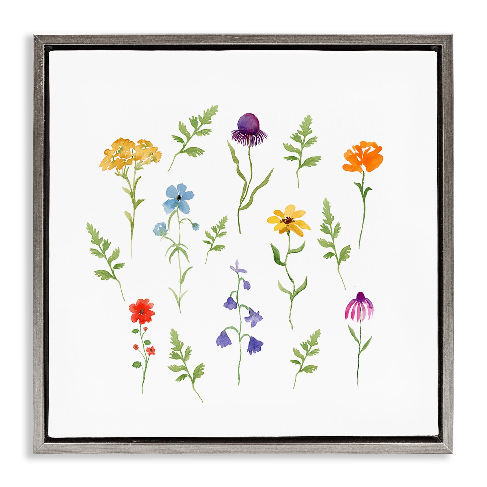 Stupell Industries Various Cottage Herbs Plants & Flowers Painting Gray Floater Framed Canvas Art Print Wall Art, 25 x 25