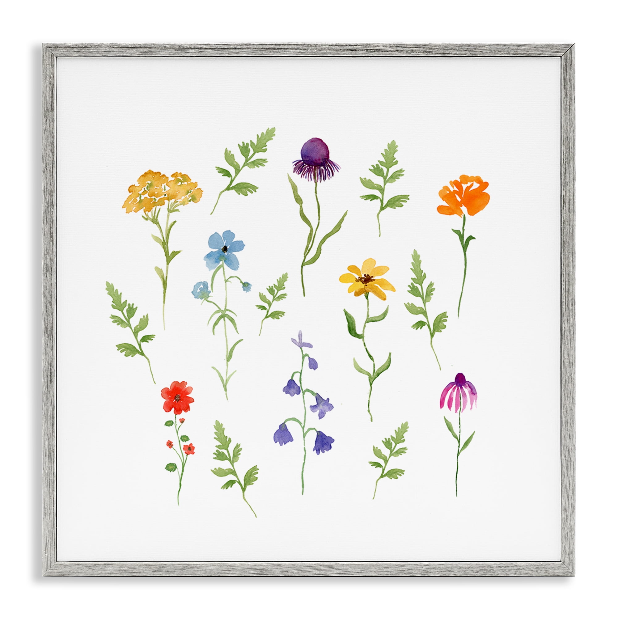 Stupell Industries Various Cottage Herbs Plants & Flowers Painting Gray Framed Art Print Wall Art, 12 x 12