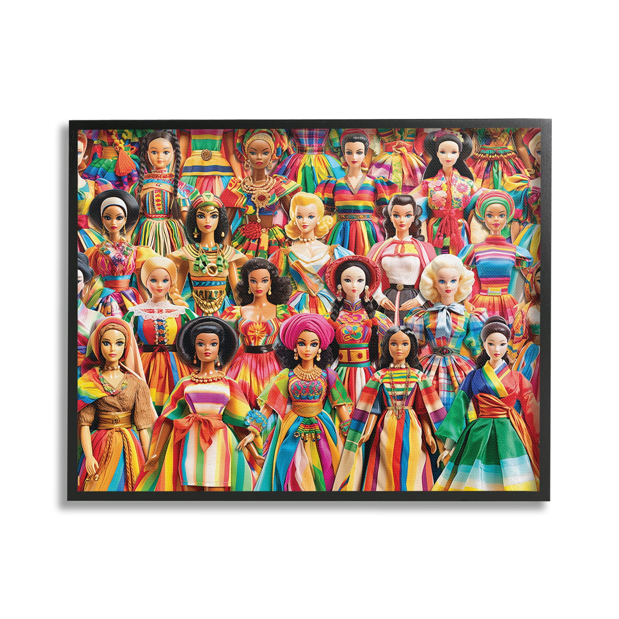 Stupell Industries Various Cultural Dolls Novelty Painting Black Framed Art Print Wall Art, 30 x 24