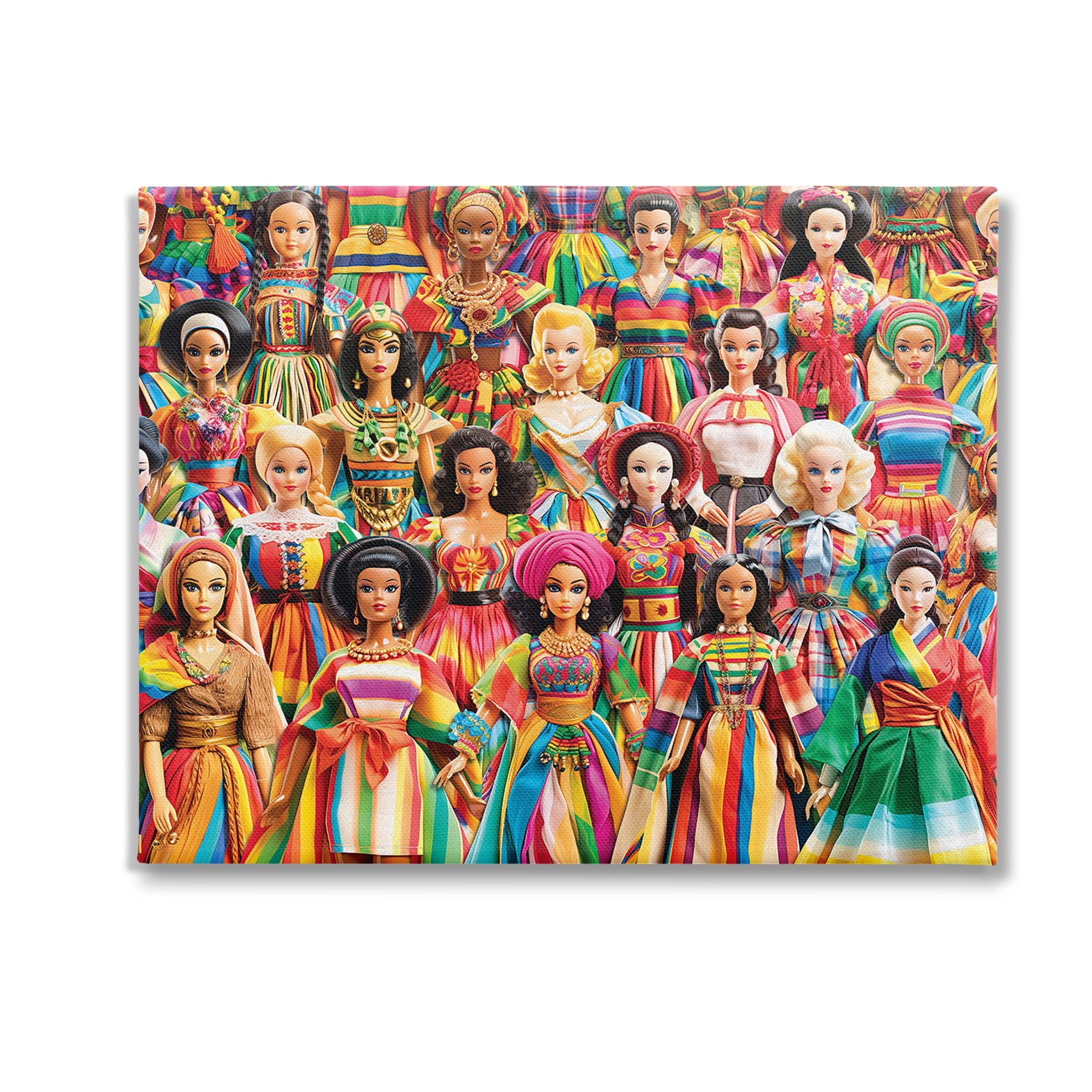 Stupell Industries Various Cultural Dolls Novelty Painting Gallery Wrapped Canvas Art Print Wall Art, 30 x 24