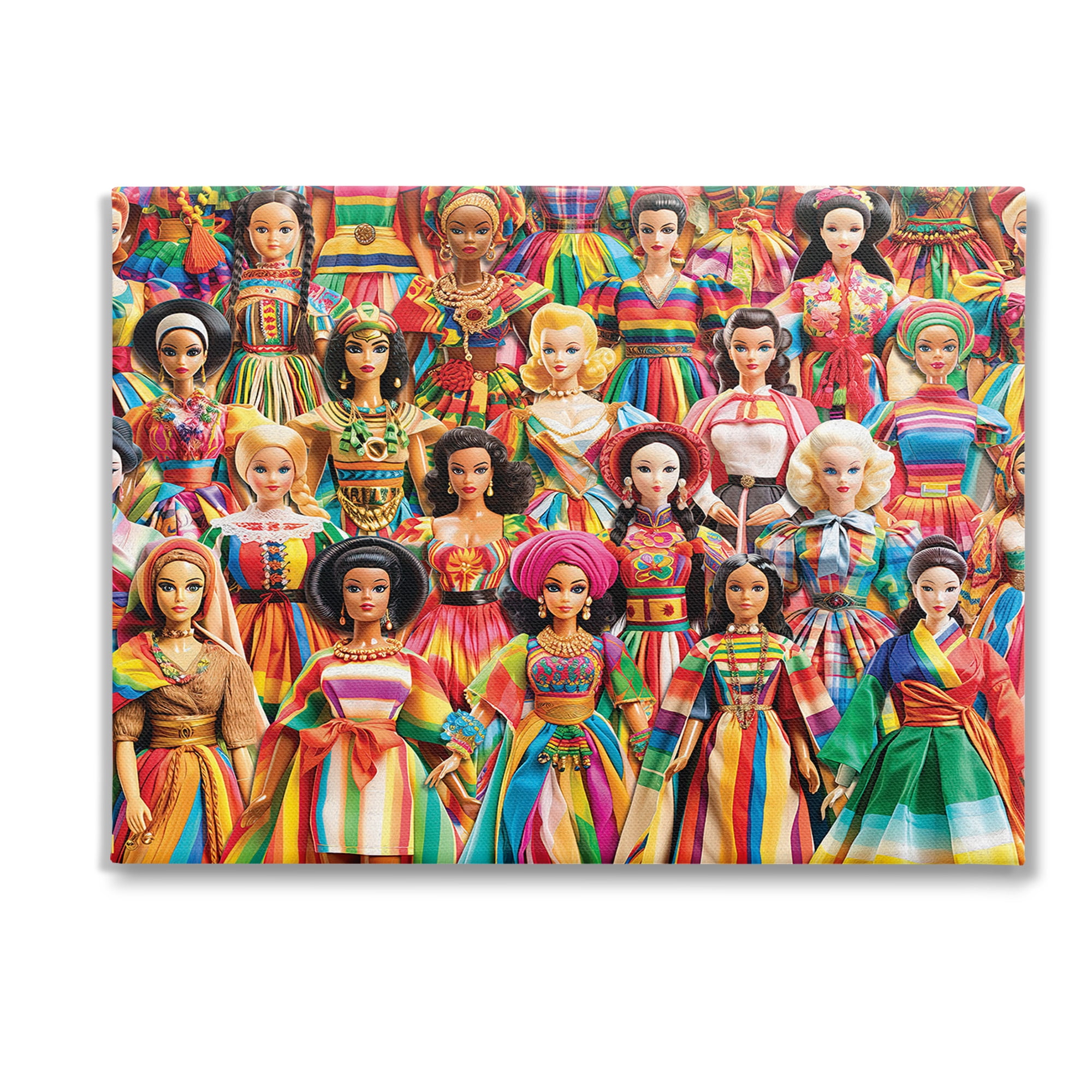 Stupell Industries Various Cultural Dolls Novelty Painting Gallery Wrapped Canvas Art Print Wall Art, 40 x 30
