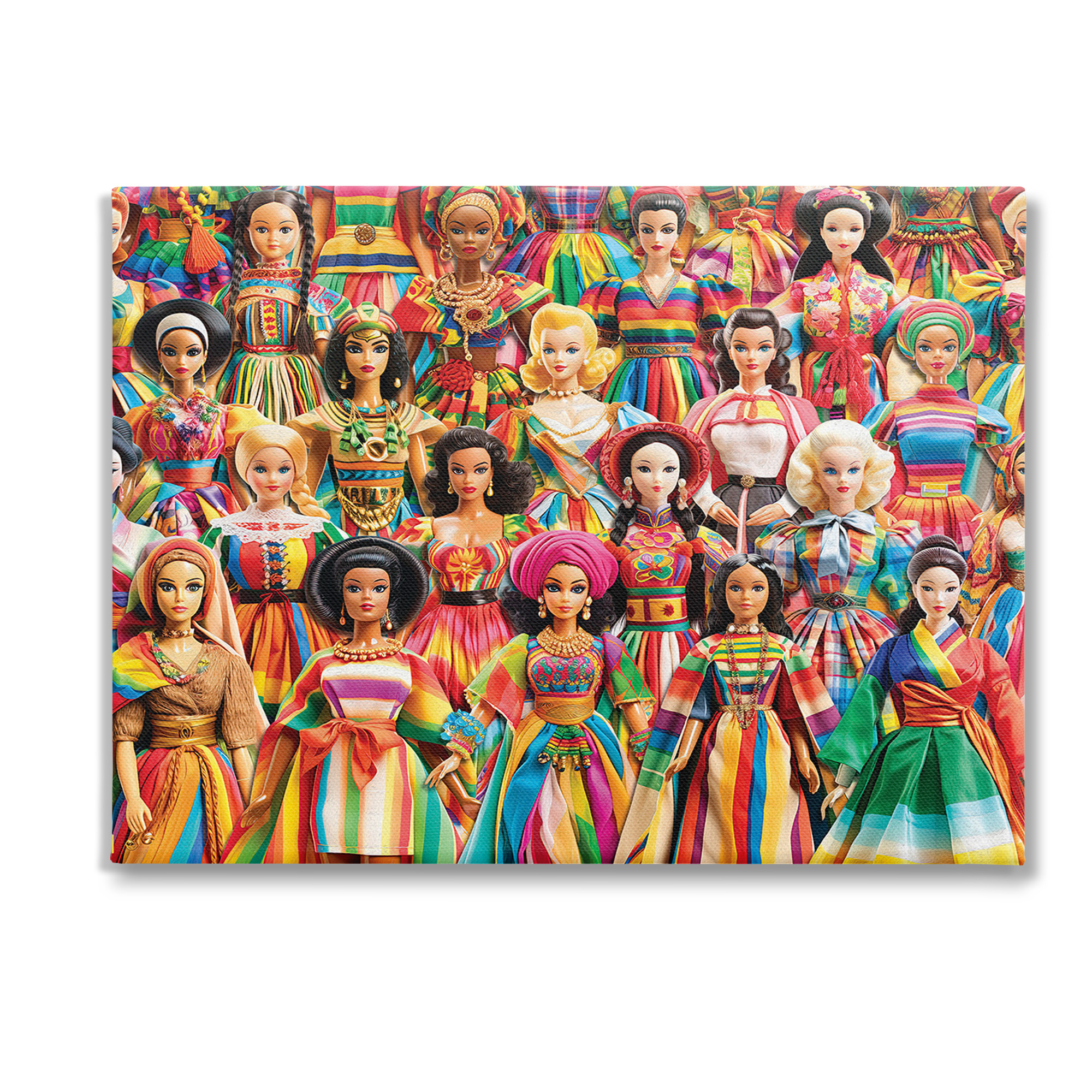Stupell Industries Various Cultural Dolls Novelty Painting Gallery Wrapped Canvas Art Print Wall Art, 48 x 36