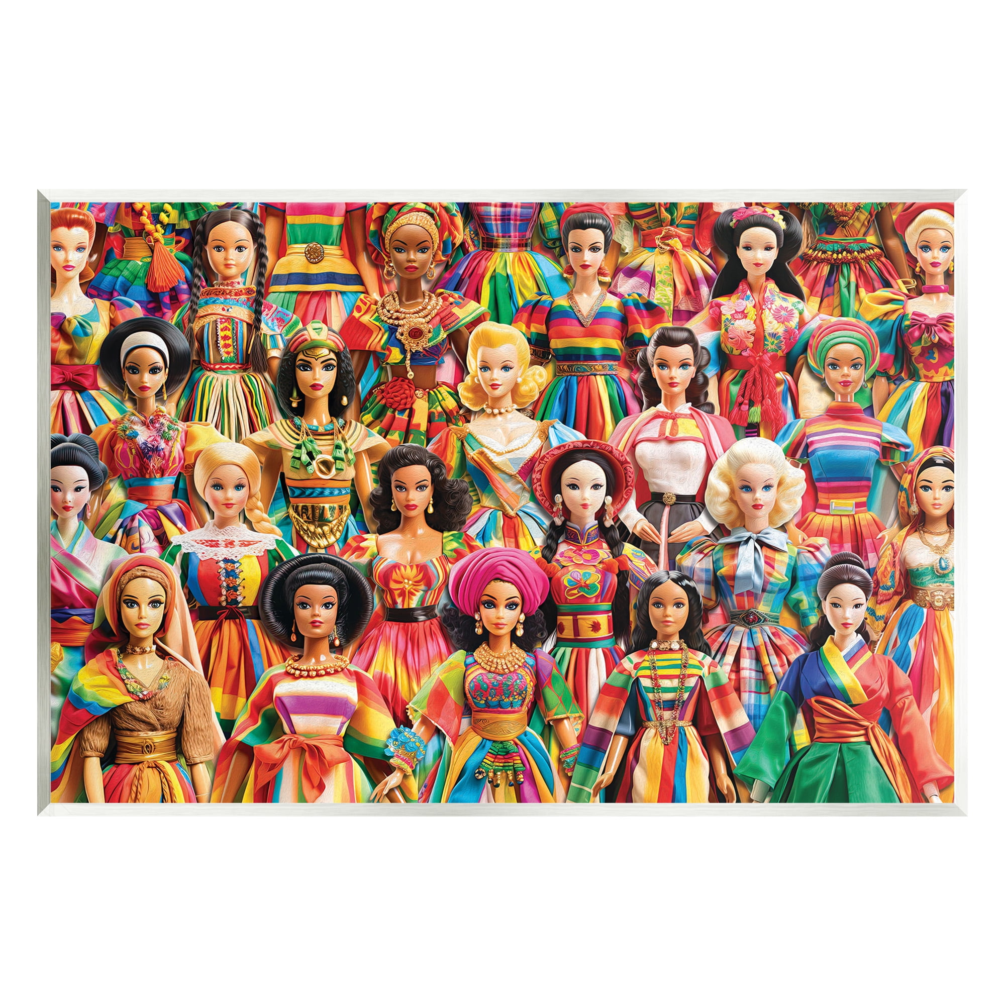 Colorful Cultural Dolls Art Print on MDF Wood