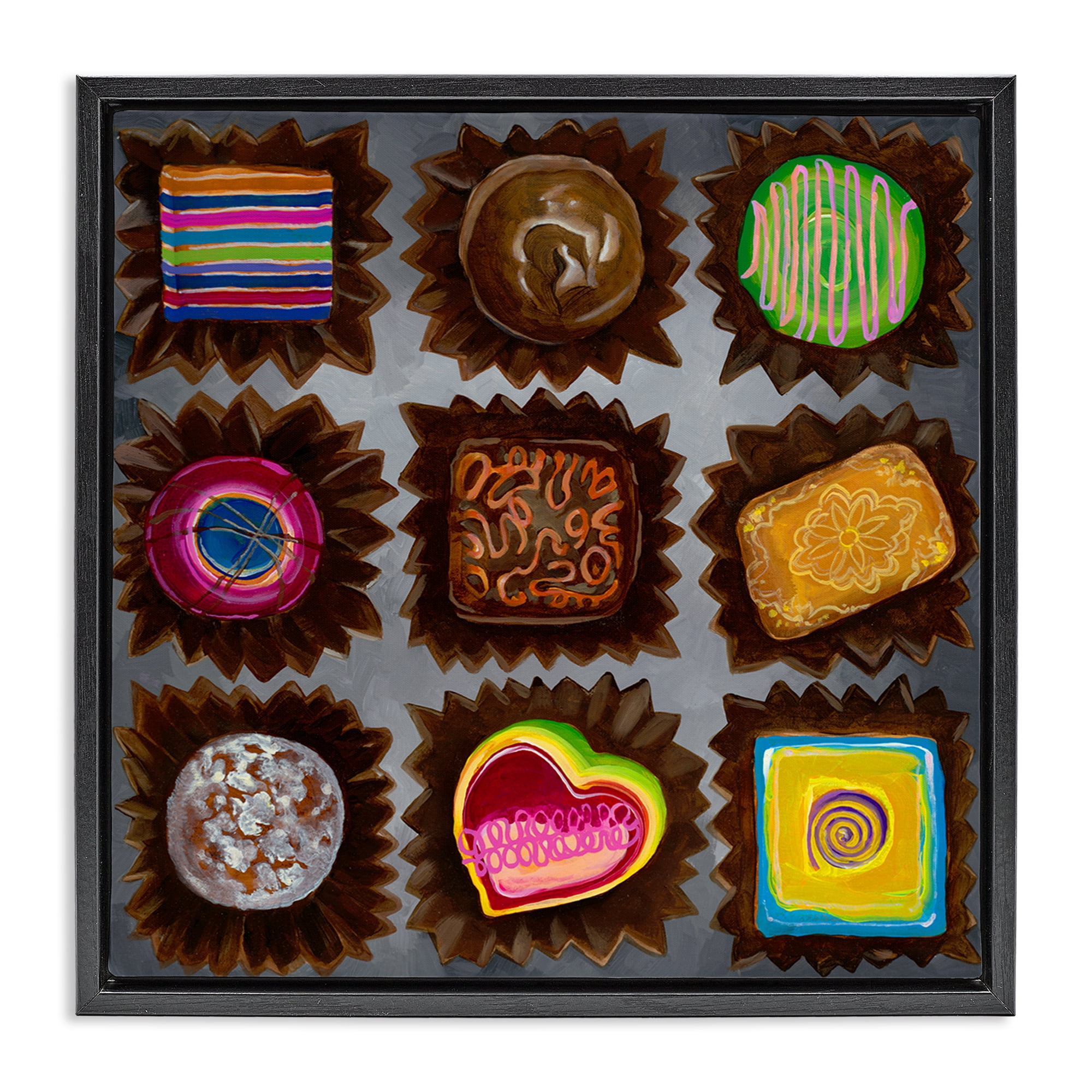 Stupell Industries Various Dessert Chocolates Food & Beverage Painting Black Floater Framed Canvas Art Print Wall Art, 25 x 25