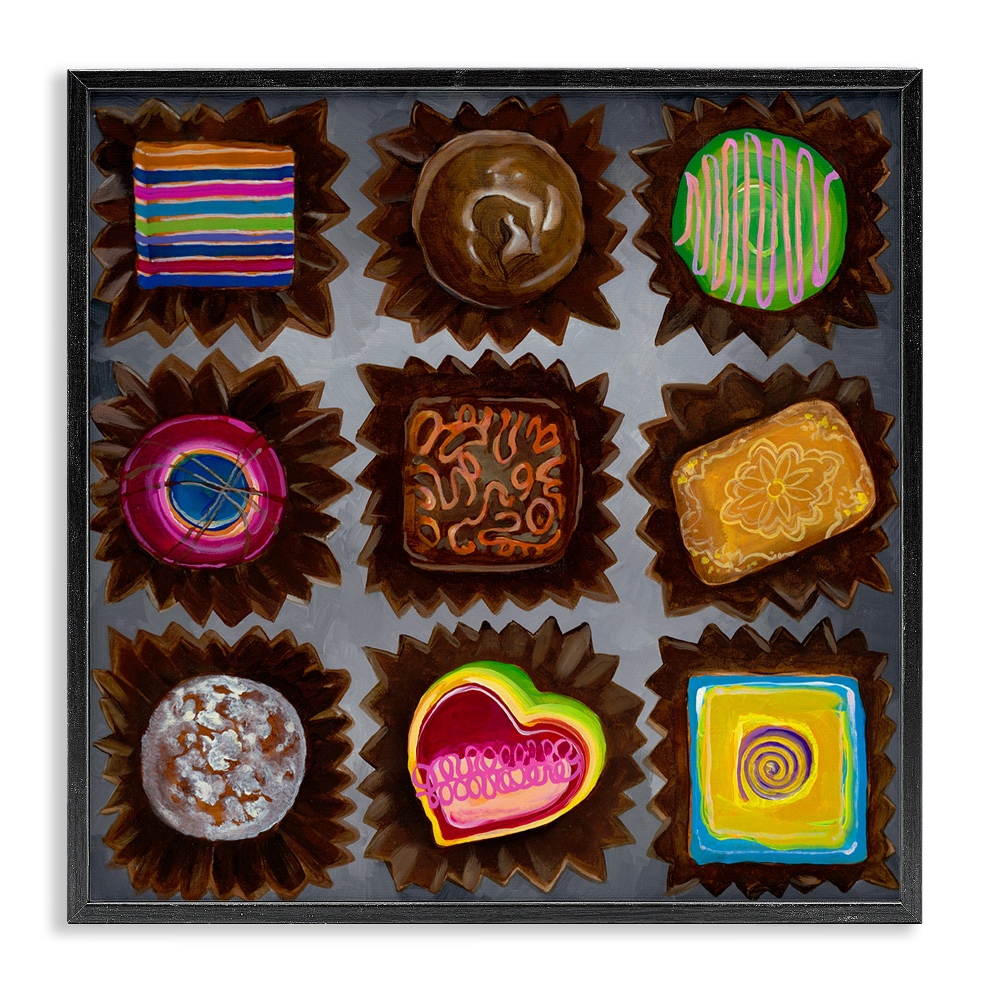 Stupell Industries Various Dessert Chocolates Food & Beverage Painting Black Framed Art Print Wall Art, 12 x 12