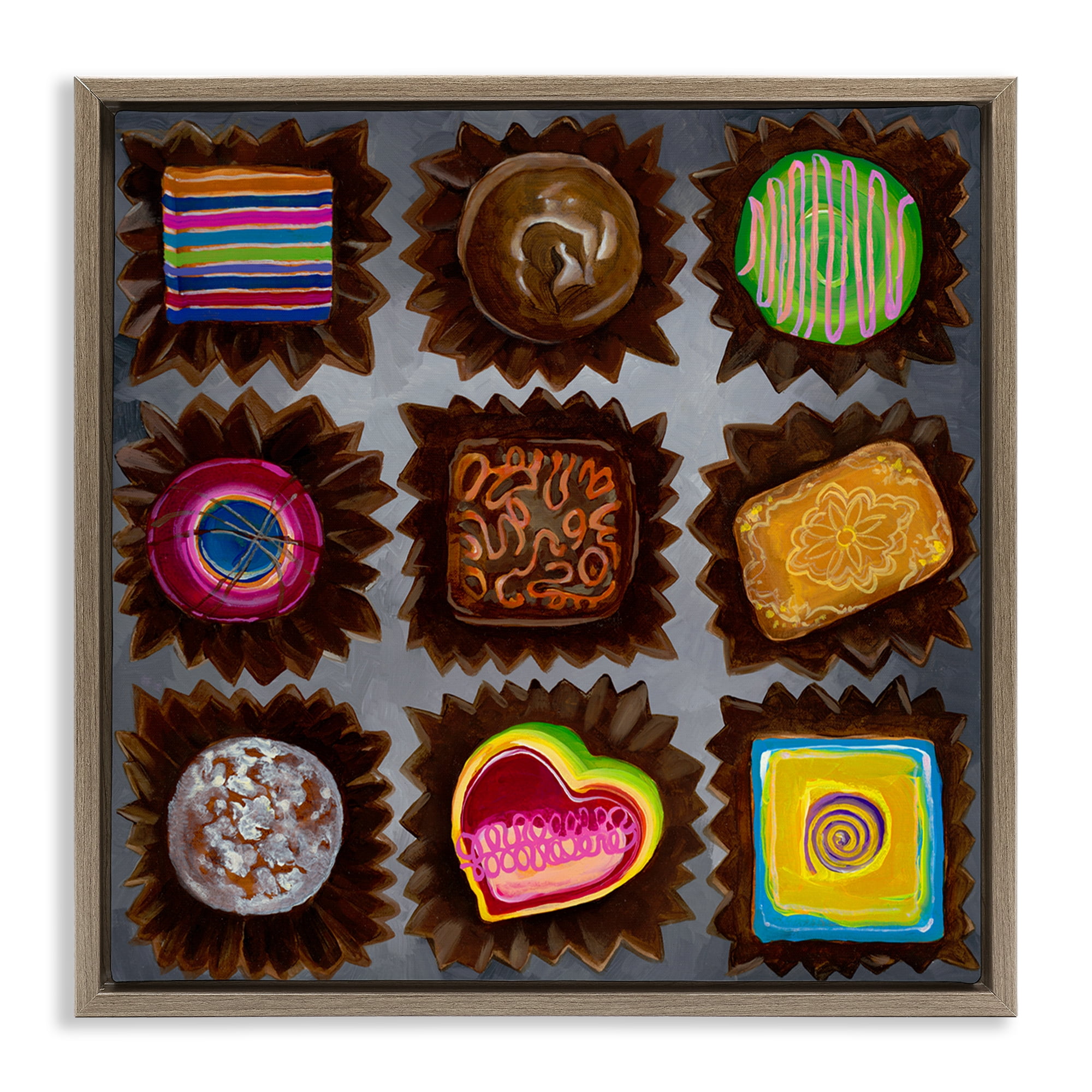 Stupell Industries Various Dessert Chocolates Food & Beverage Painting Brown Floater Framed Canvas Art Print Wall Art, 25 x 25