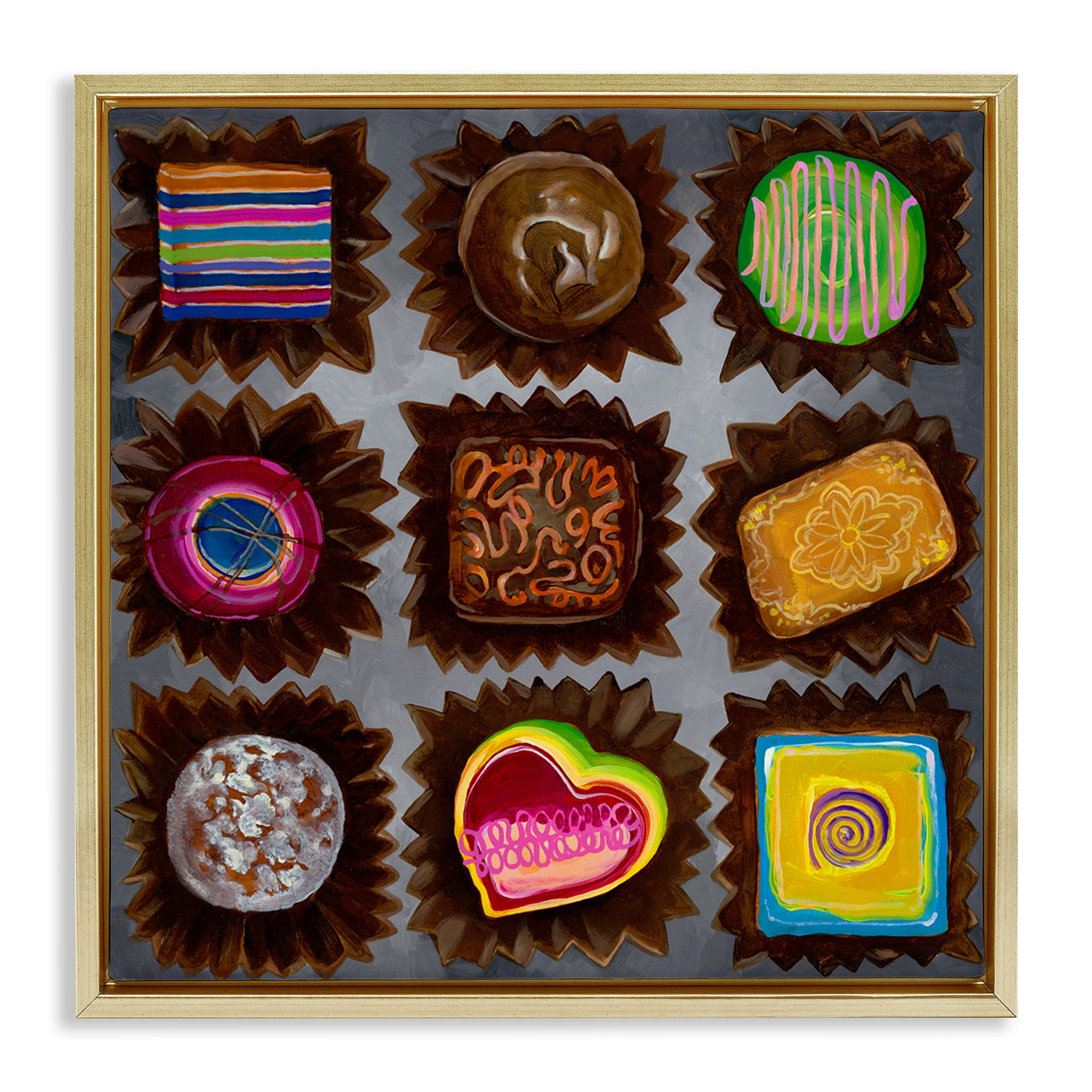 Stupell Industries Various Dessert Chocolates Food & Beverage Painting Gold Floater Framed Canvas Art Print Wall Art, 18 x 18