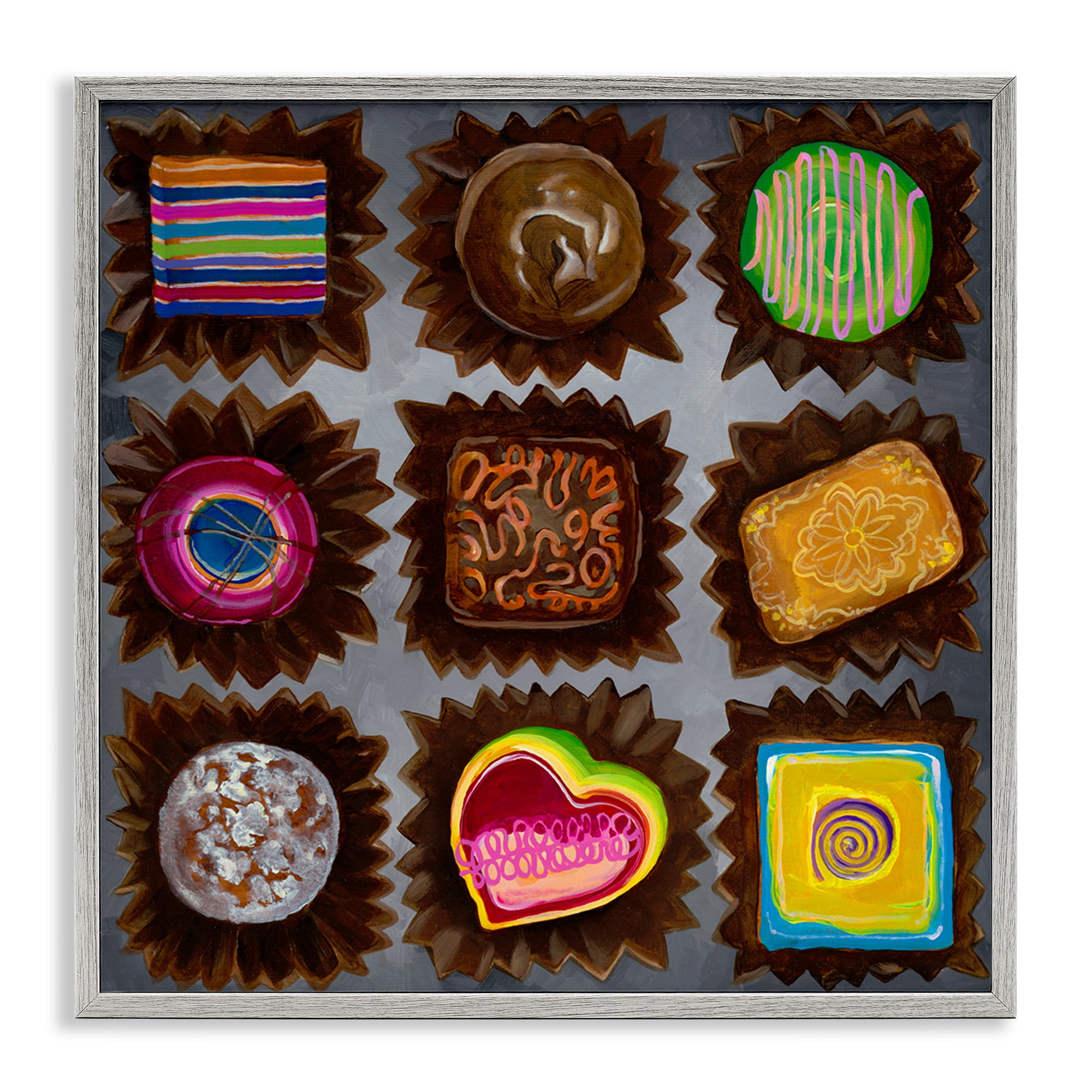 Stupell Industries Various Dessert Chocolates Food & Beverage Painting Gray Framed Art Print Wall Art, 12 x 12