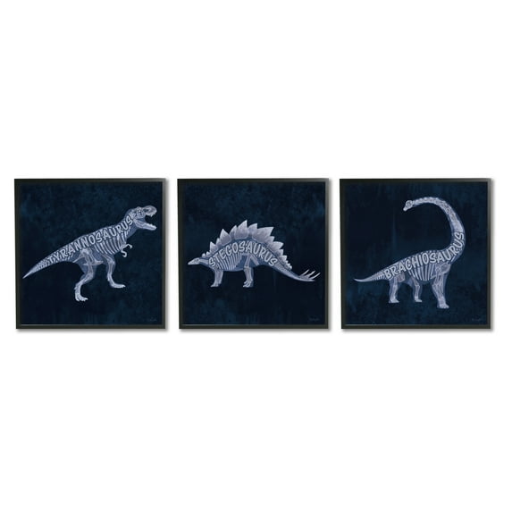 Stupell Industries Various Dinosaur Skeletons Animals & Insects Painting Black Framed Art Print Wall Art, 12 x 12