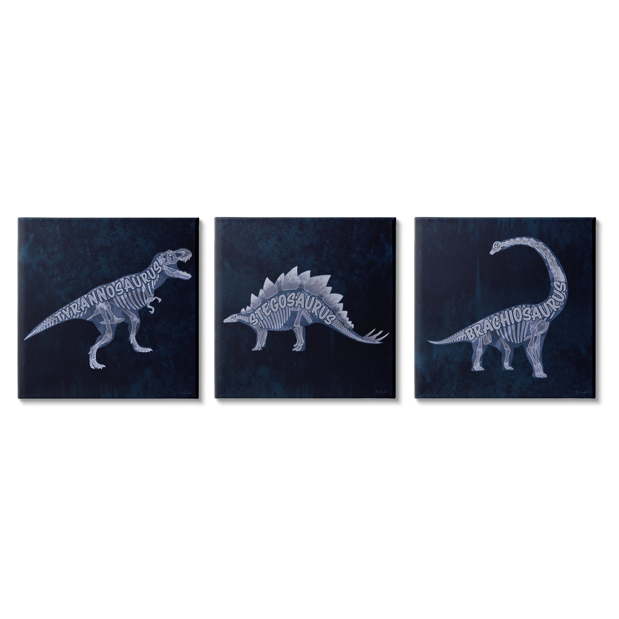 Stupell Industries Various Dinosaur Skeletons Animals & Insects Painting Gallery Wrapped Canvas Art Print Wall Art, 17 x 17, Set of 3