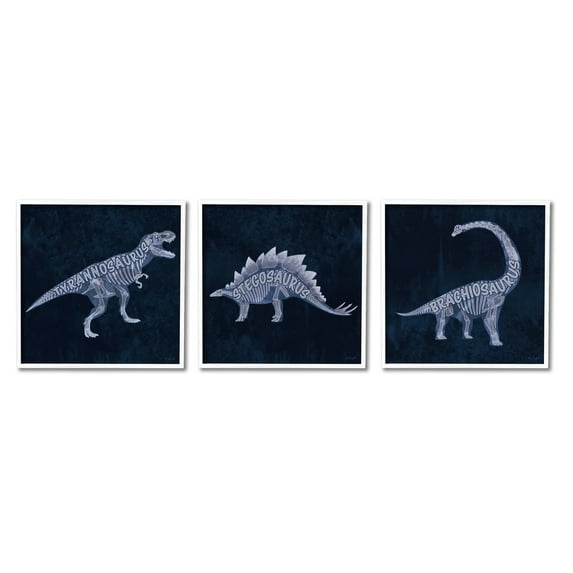 Stupell Industries Various Dinosaur Skeletons Animals & Insects Painting White Framed Art Print Wall Art, 17 x 17