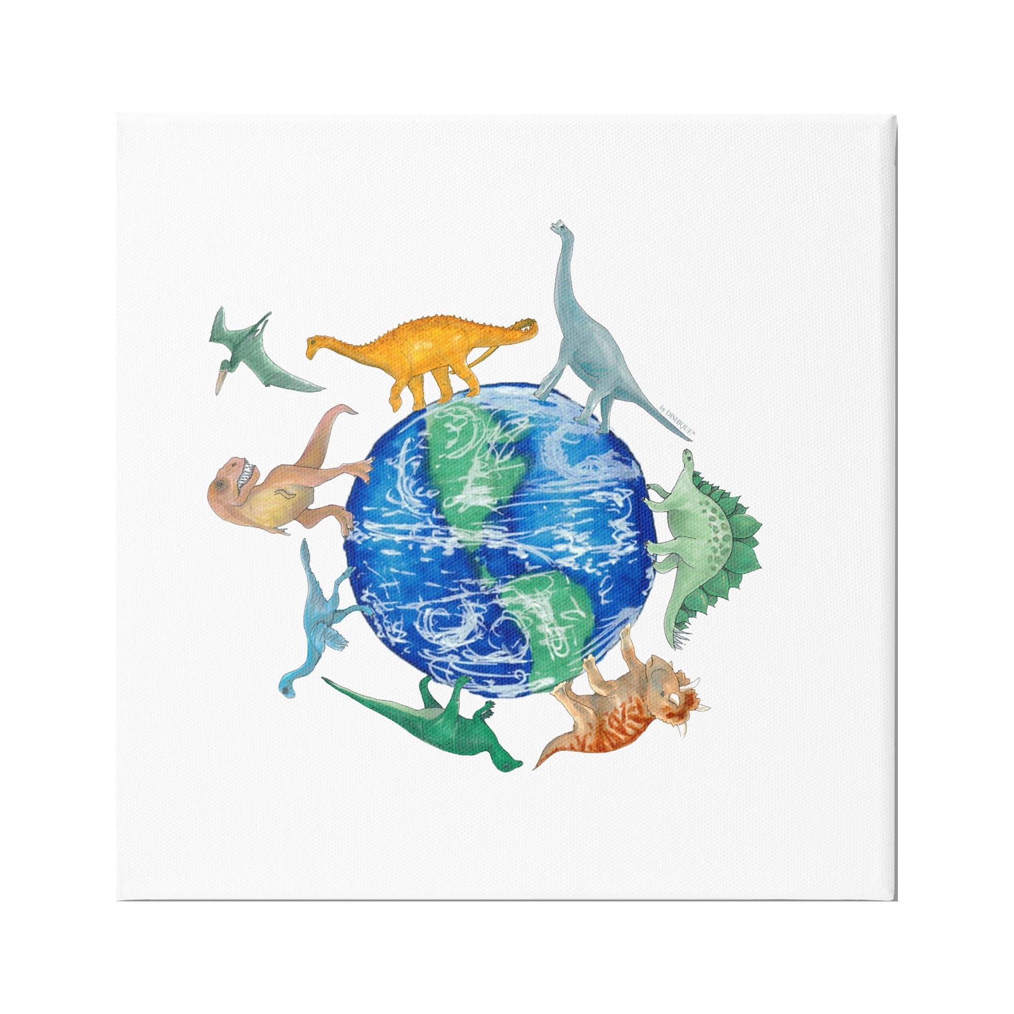Stupell Industries Various Dinosaurs Circling Planet Earth Globe Illustration Graphic Art Gallery Wrapped Canvas Print Wall Art, Design by Dishique