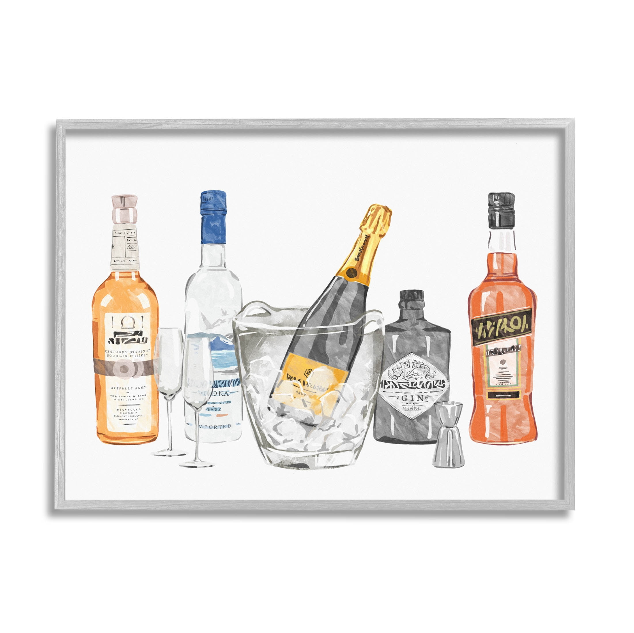 Stupell Industries Various Drink Liquor Bottles Graphic Art Gray Framed Art Print Wall Art, Design by Ziwei Li