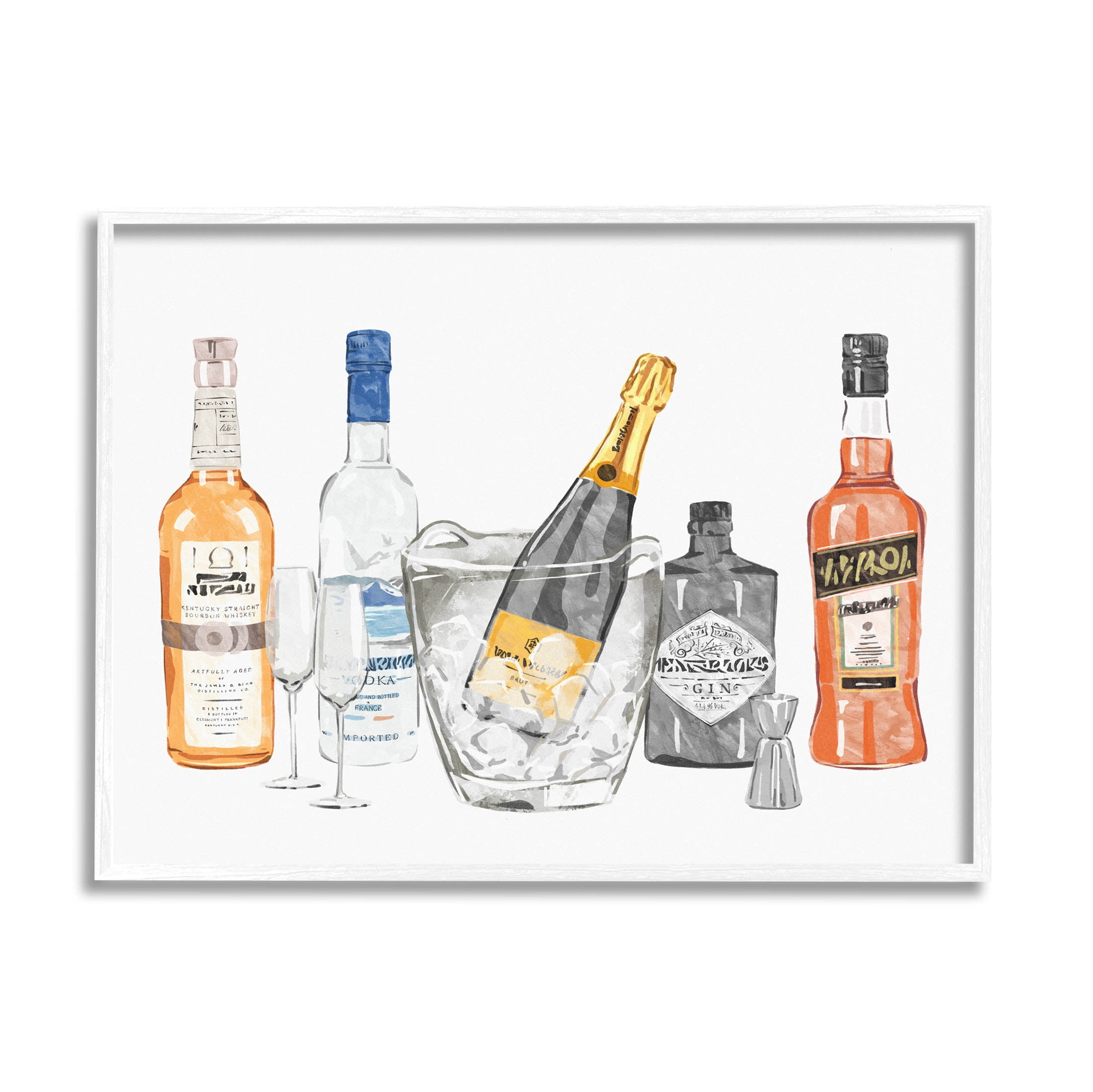 Stupell Industries Various Drink Liquor Bottles Graphic Art White Framed Art Print Wall Art, Design by Ziwei Li