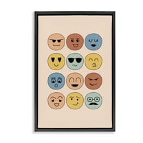 Stupell Industries Various Expression Smileys Novelty Painting Black Floater Framed Art Print Wall Art, 17 x 25