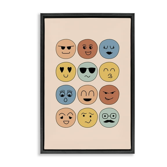 Stupell Industries Various Expression Smileys Novelty Painting Black Floater Framed Art Print Wall Art, 17 x 25