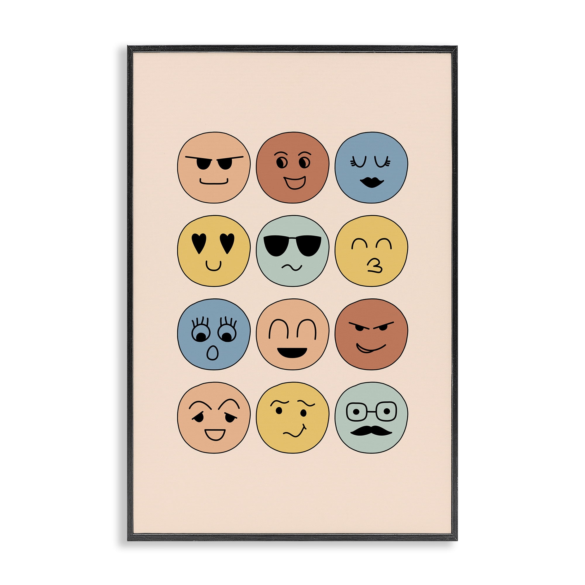 Stupell Industries Various Expression Smileys Novelty Painting Black Framed Art Print Wall Art, 16 x 24