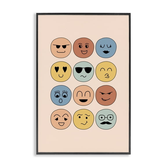 Stupell Industries Various Expression Smileys Novelty Painting Black Framed Art Print Wall Art, 20 x 30