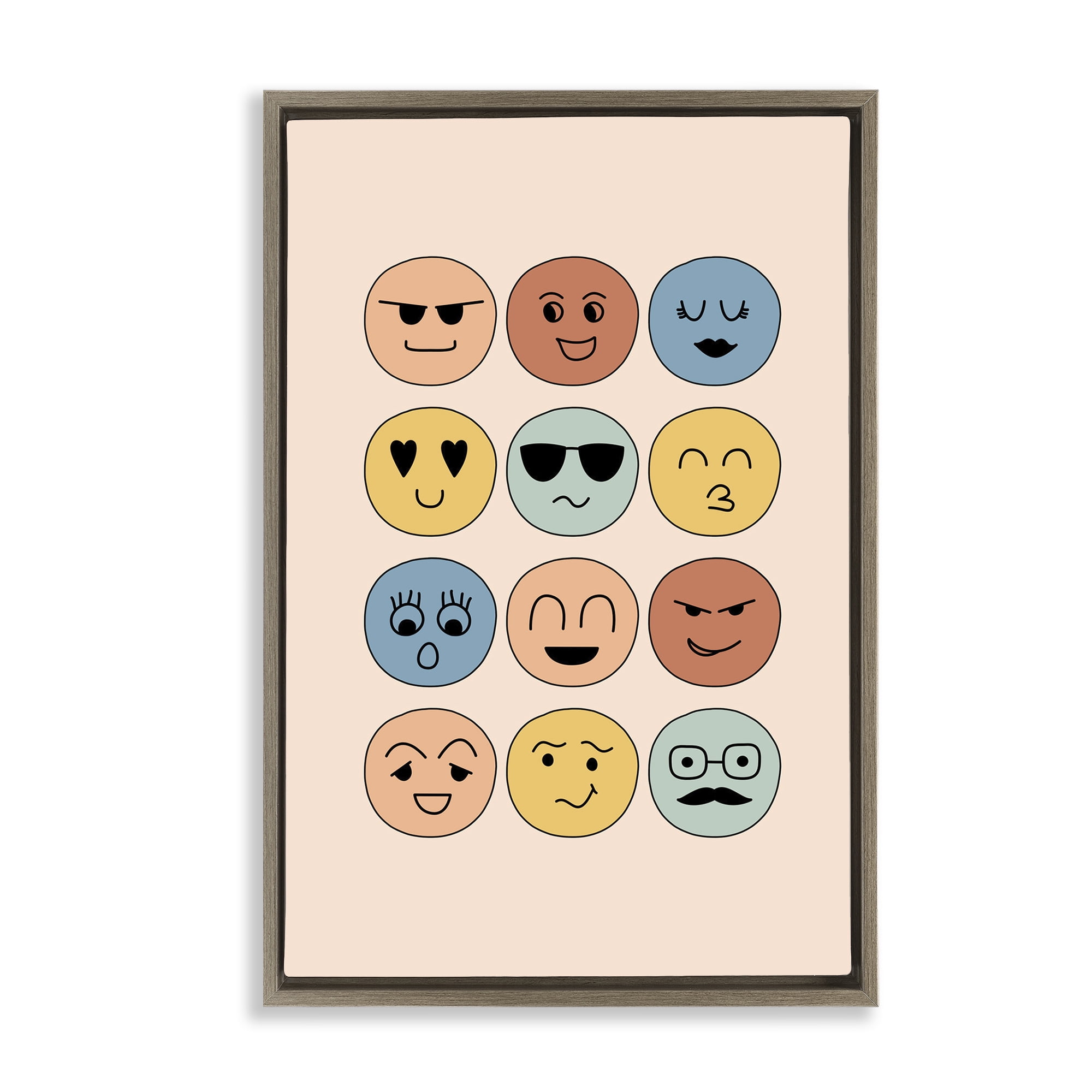 Stupell Industries Various Expression Smileys Novelty Painting Brown Floater Framed Art Print Wall Art, 17 x 25