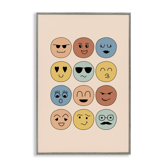 Stupell Industries Various Expression Smileys Novelty Painting Gray Framed Art Print Wall Art, 20 x 30