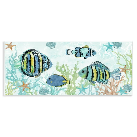 Stupell Industries Various Fish Underwater Animals Painting Unframed Art Print Wall Art, 17 x 7