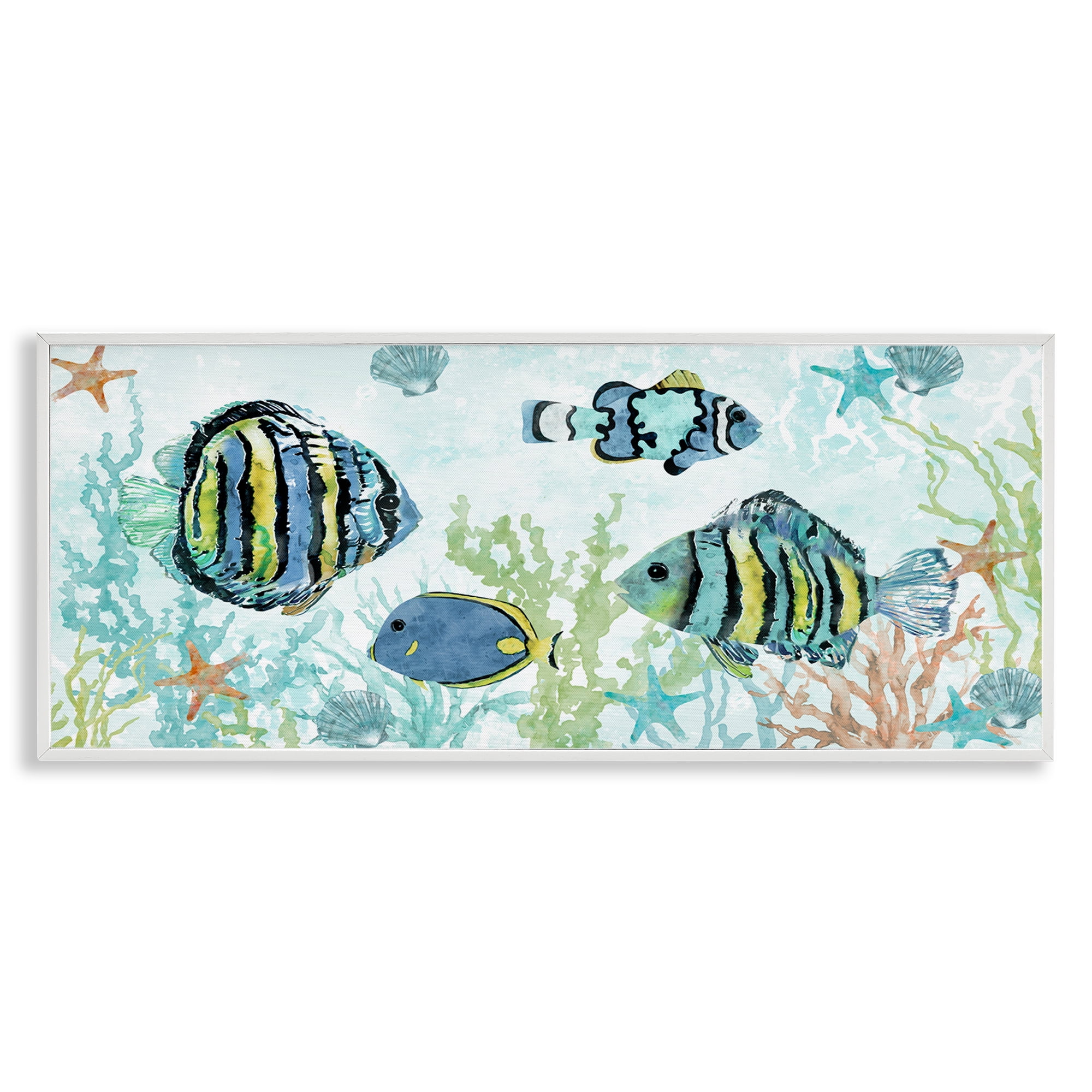 Stupell Industries Various Fish Underwater Animals Painting White Framed Art Print Wall Art, 24 x 10