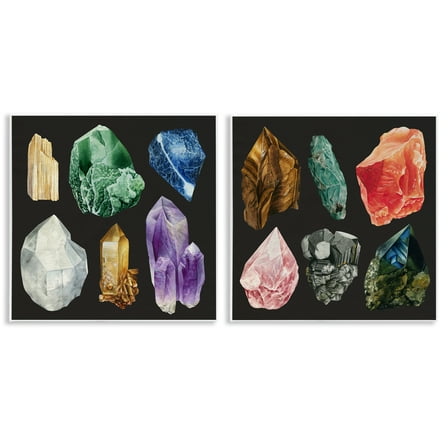 Stupell Industries Various Gemstones on Black STEM Painting Unframed Art Print Wall Art, 12 x 12, Set of 2