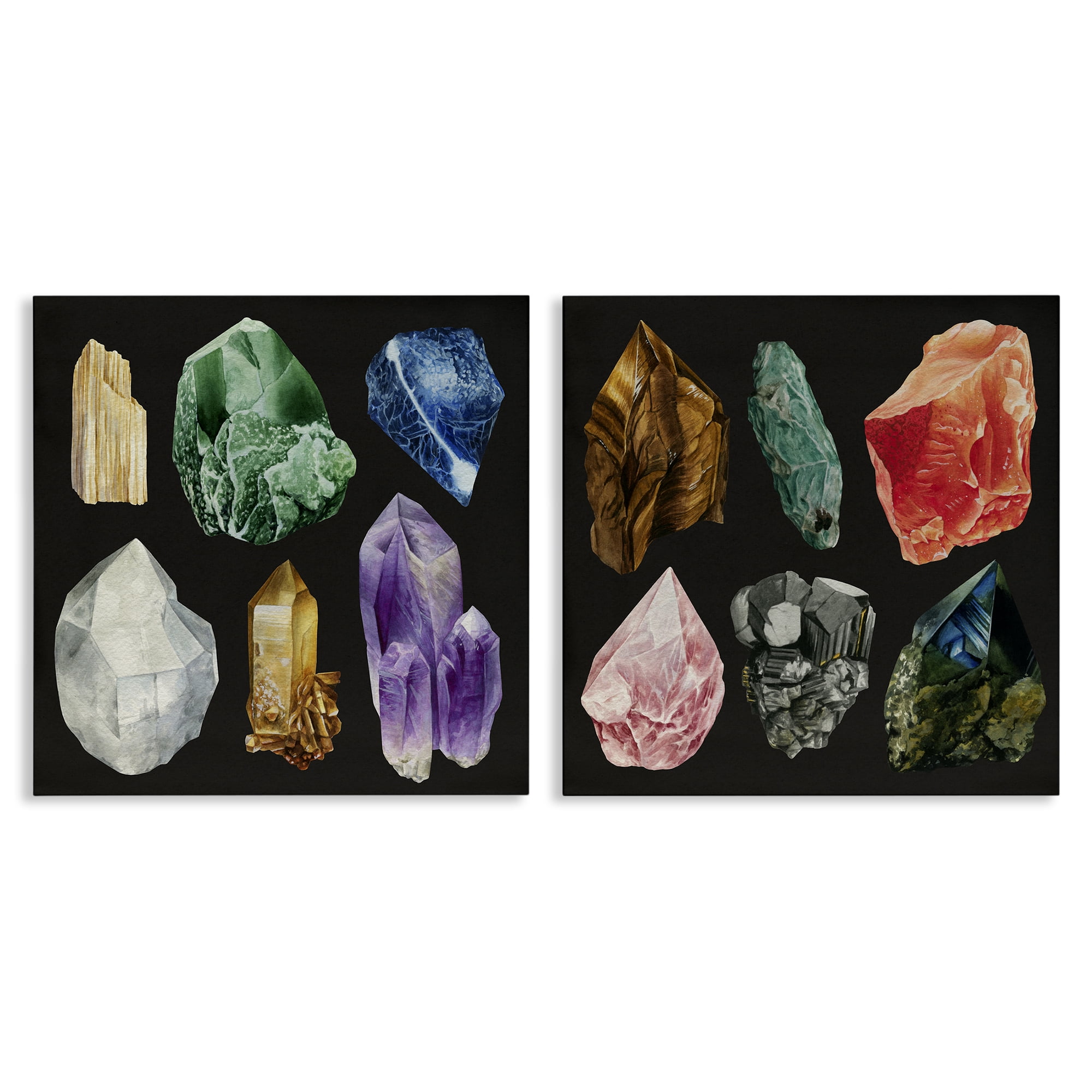 Stupell Industries Various Gemstones on Black STEM Painting Wrapped Canvas Art Print Wall Art, 24 x 24, Set of 2