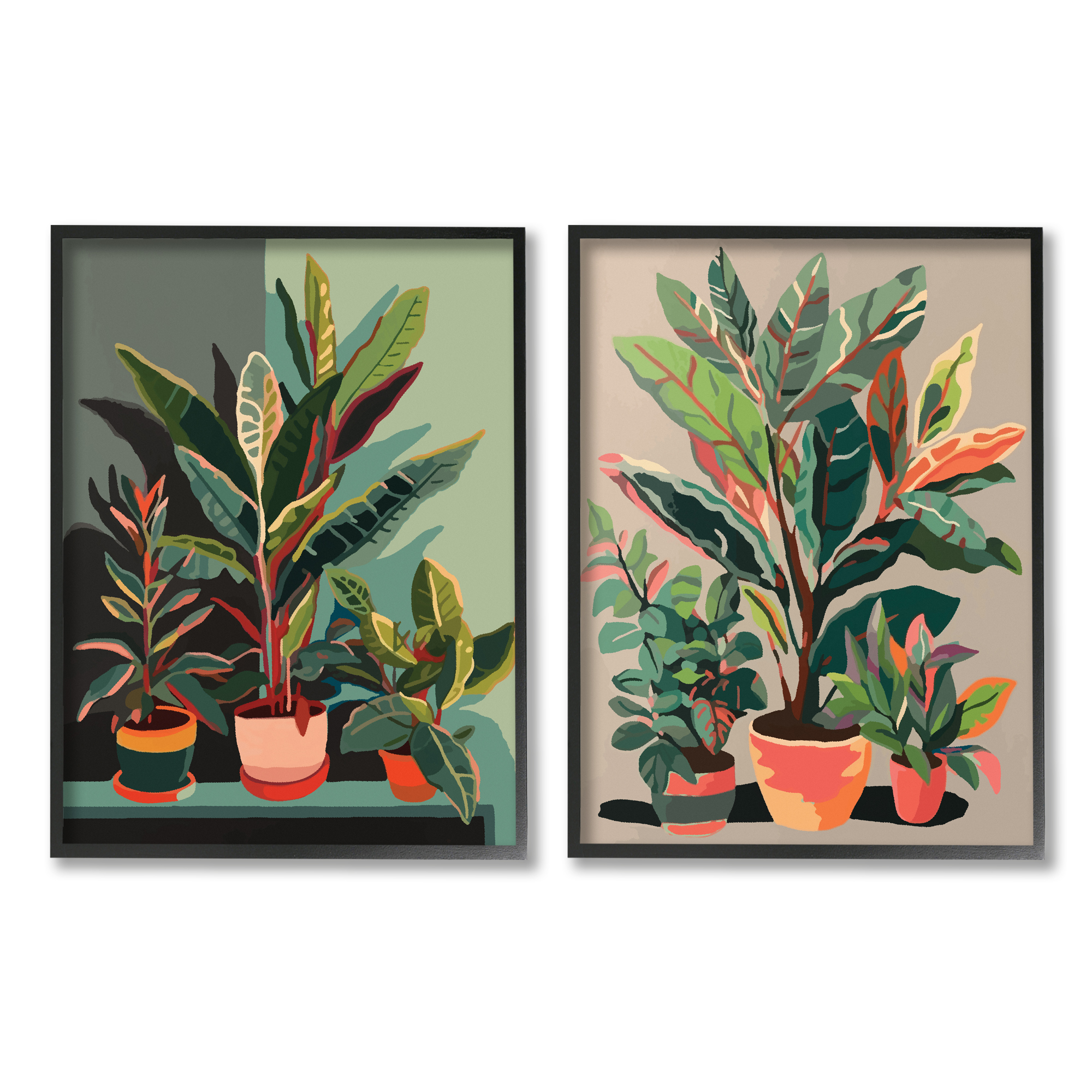 Vibrant House Plants Canvas Art Set with Black Frame