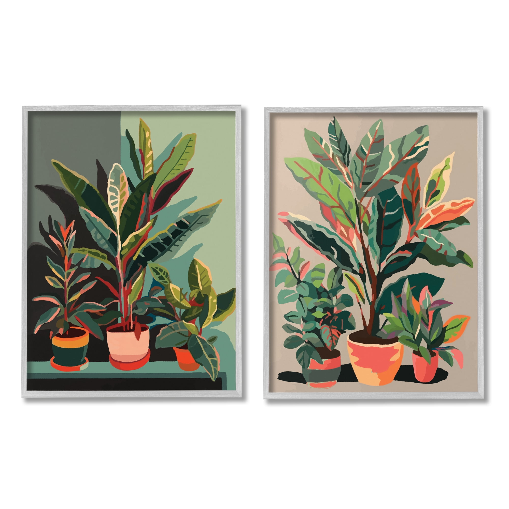 Stupell Industries Various House Plants Botanical & Floral Painting Gray Framed Art Print Wall Art, 16 x 20