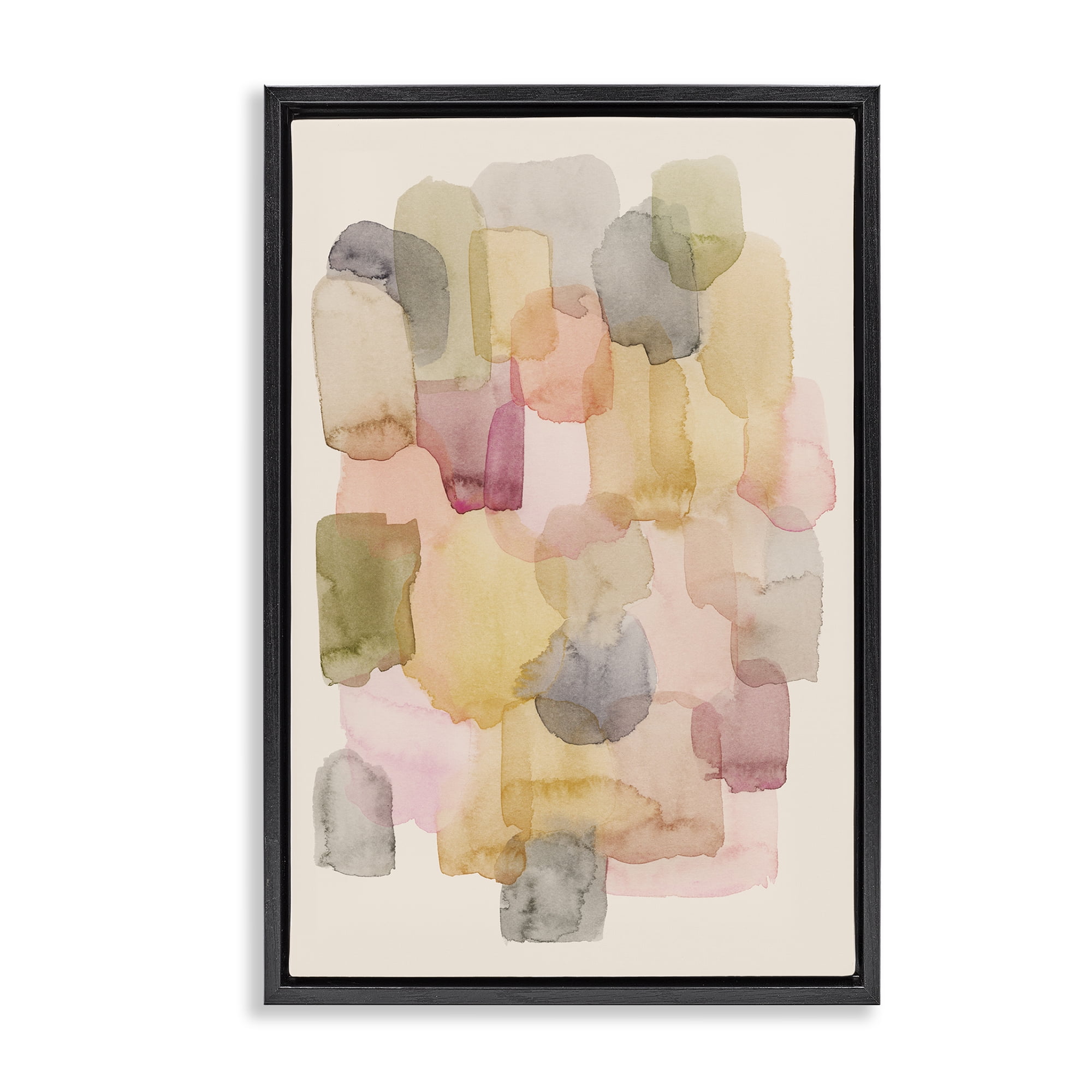 Stupell Industries Various Paint Blobs Abstract Painting Black Floater Framed Canvas Art Print Wall Art, 21 x 31