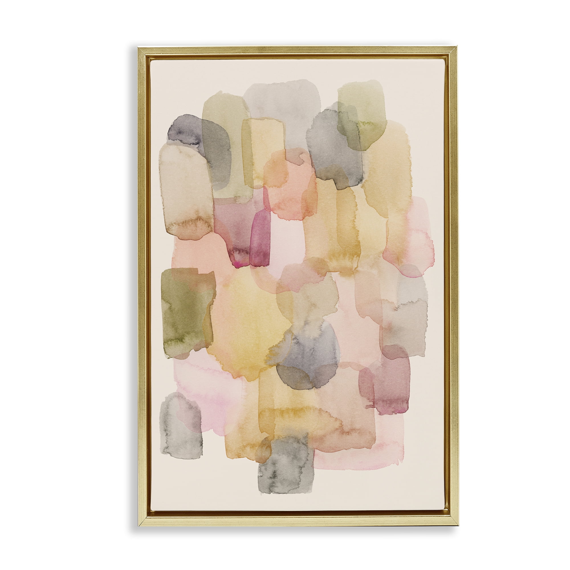 Stupell Industries Various Paint Blobs Abstract Painting Gold Floater Framed Canvas Art Print Wall Art, 21 x 31