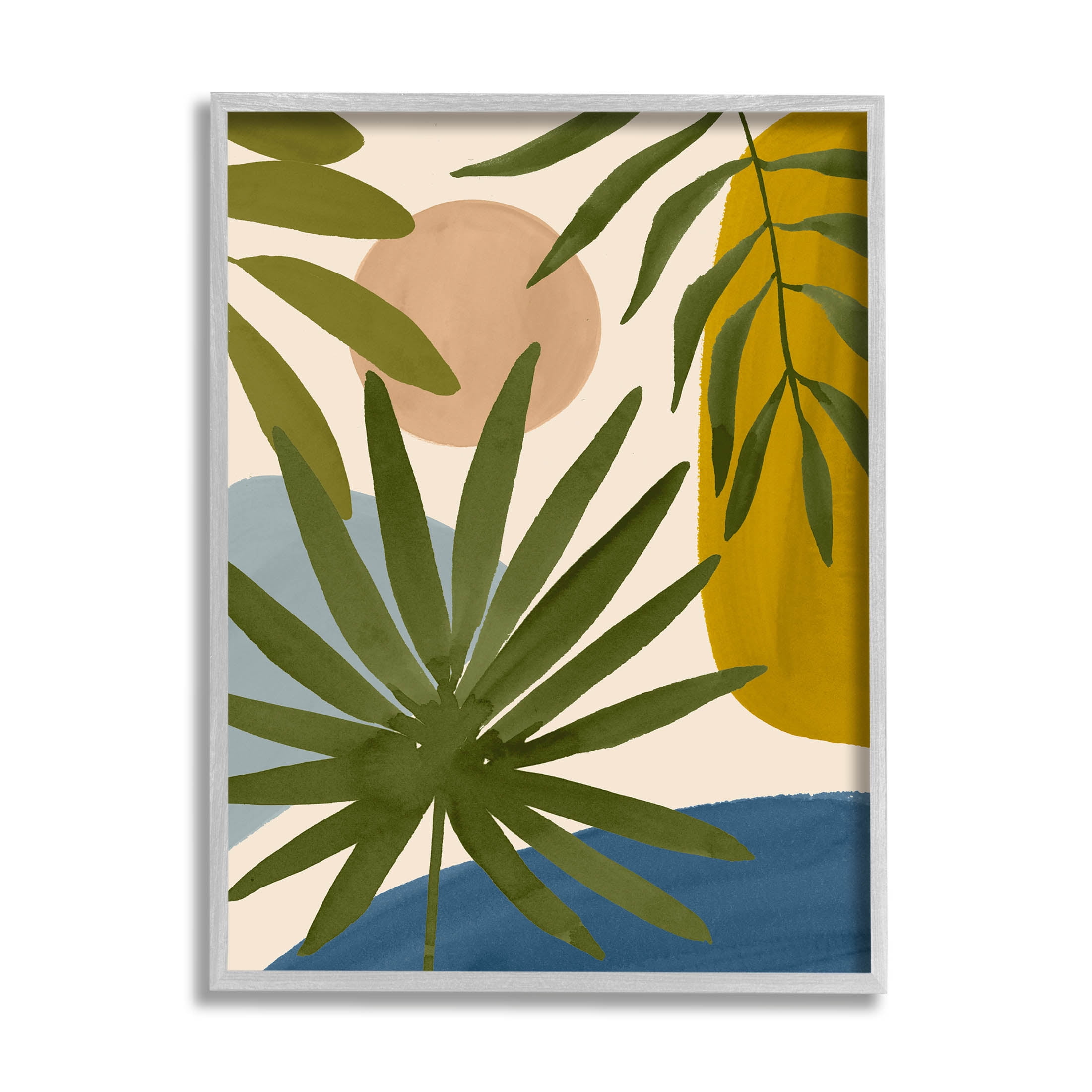 Stupell Industries Various Palm Leaves Geometric Graphic Art Gray Framed Art Print Wall Art, Design by Victoria Barnes