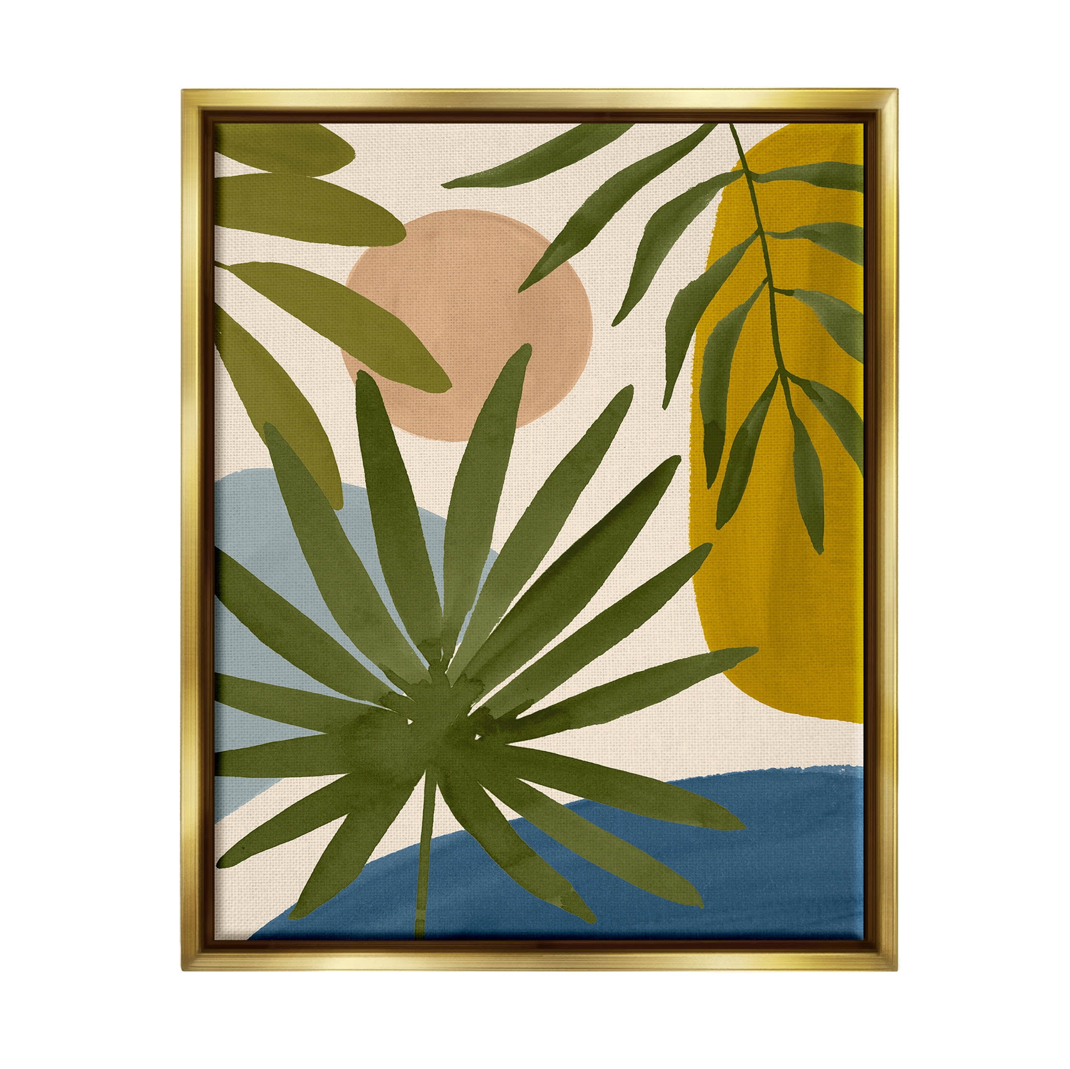 Stupell Industries Various Palm Leaves Geometric Graphic Art Metallic Gold Floating Framed Canvas Print Wall Art, Design by Victoria Barnes